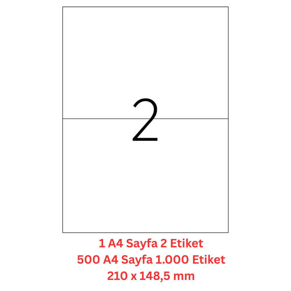 A1 Lazer Etiket tw-2102 500 A4 Sayfa Lazer Etiket 210 x 148,5 mm Boyutunda 1 A4 Sayfada 2 Etiket