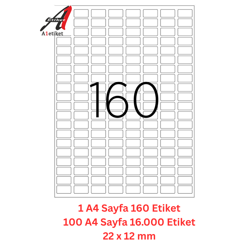 A1 Lazer Etiket tw-2280 100 A4 Sayfa Lazer Etiket 22 x 12 mm Boyutunda 1 A4 Sayfada 160 Etiket
