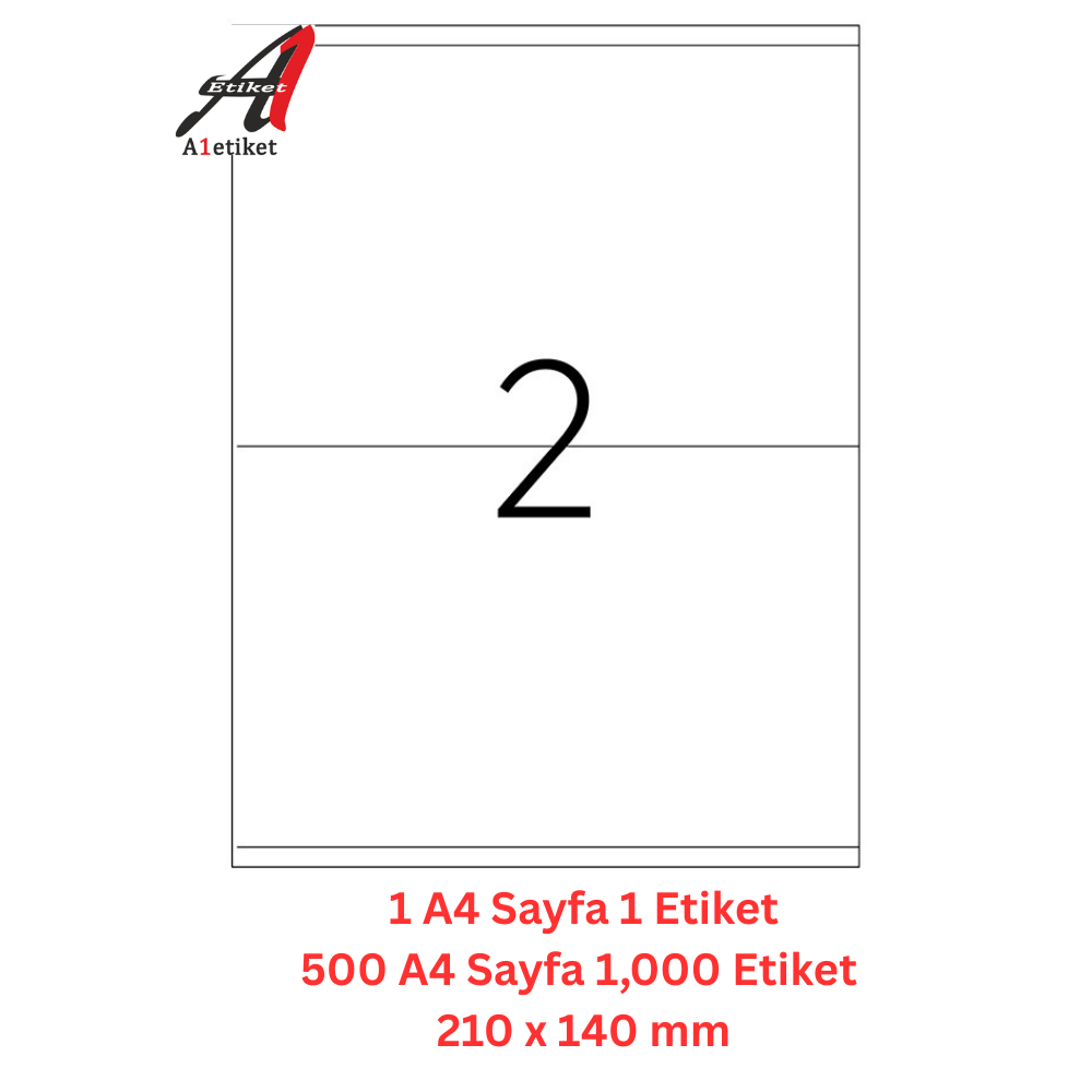 A1 Lazer Etiket tw-2302 500 A4 Sayfa Lazer Etiket 210 x 140 mm Boyutunda 1 A4 Sayfada 2 Etiket