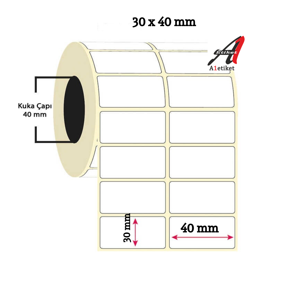 A1 Termal Etiket 30 x 40 mm 20,000 Adet Termal Barkod Etiketi 2.000 Sarımlı 10 Rulo