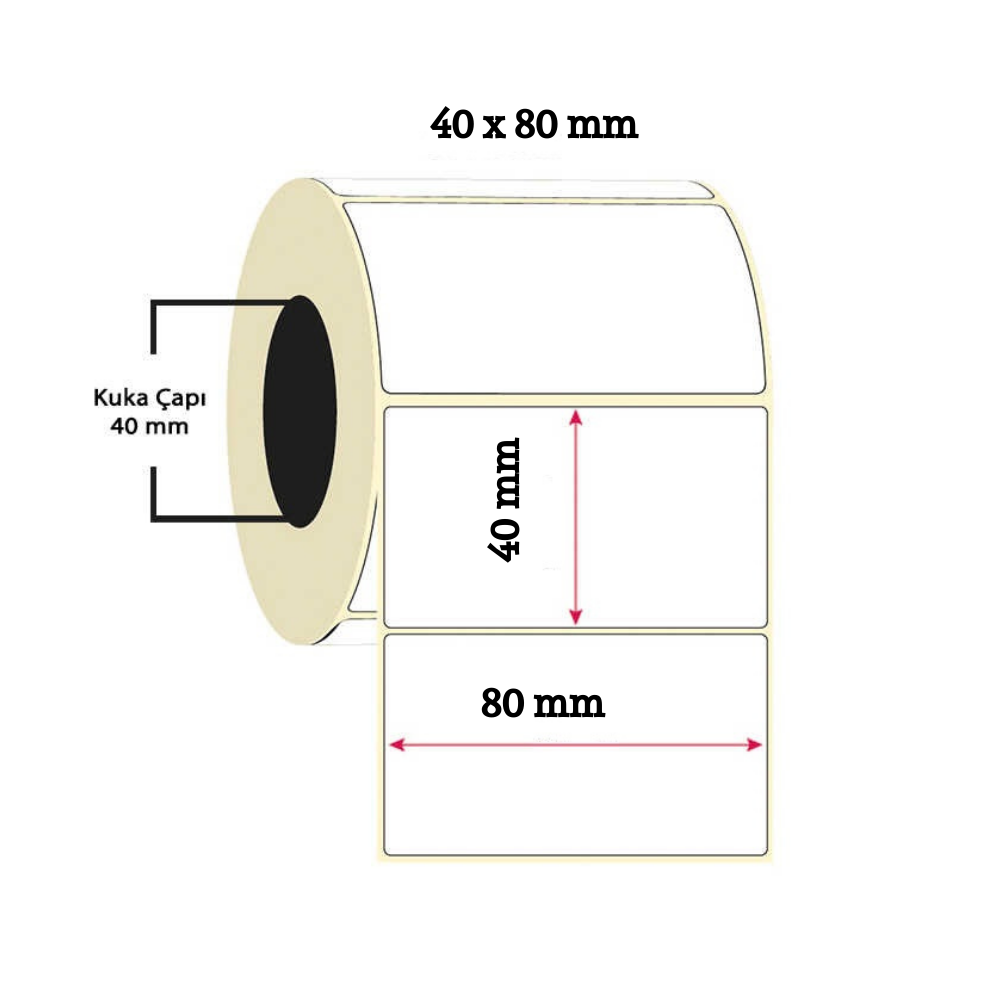 A1 Termal Etiket 40 x 80 mm 10,000 Adet Termal Barkod Etiketi 1.000 Sarımlı 10 Rulo