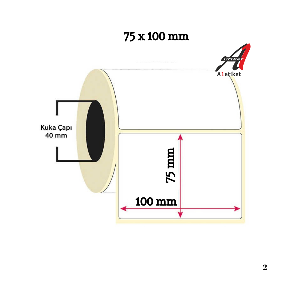 A1 Termal Etiket 75 x 100 mm 50,000 Adet Termal Barkod Etiketi 500 Sarımlı 100 Rulo