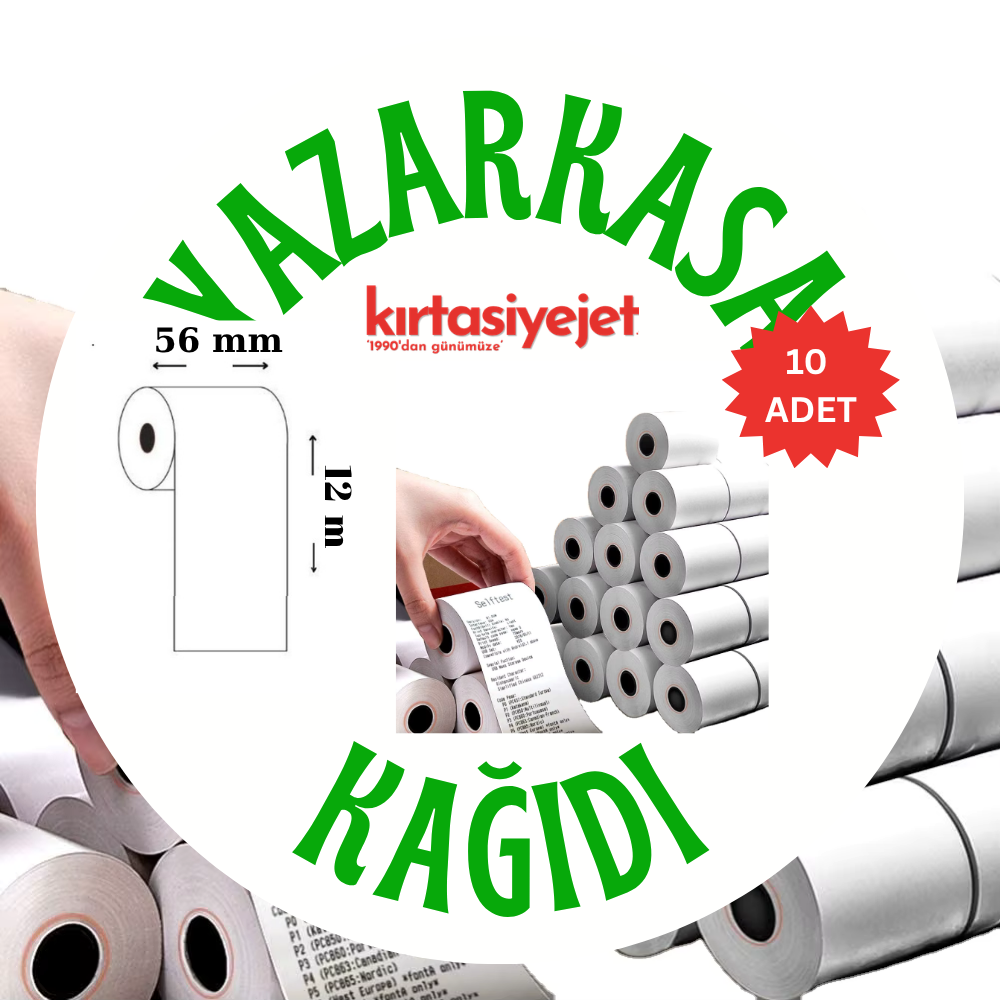 Yazar Kasa Kağıdı 56x12 Termal Pos Kağıdı Rulosu  10 Rulo - Tüm Pos Cihazlara Uyumlu