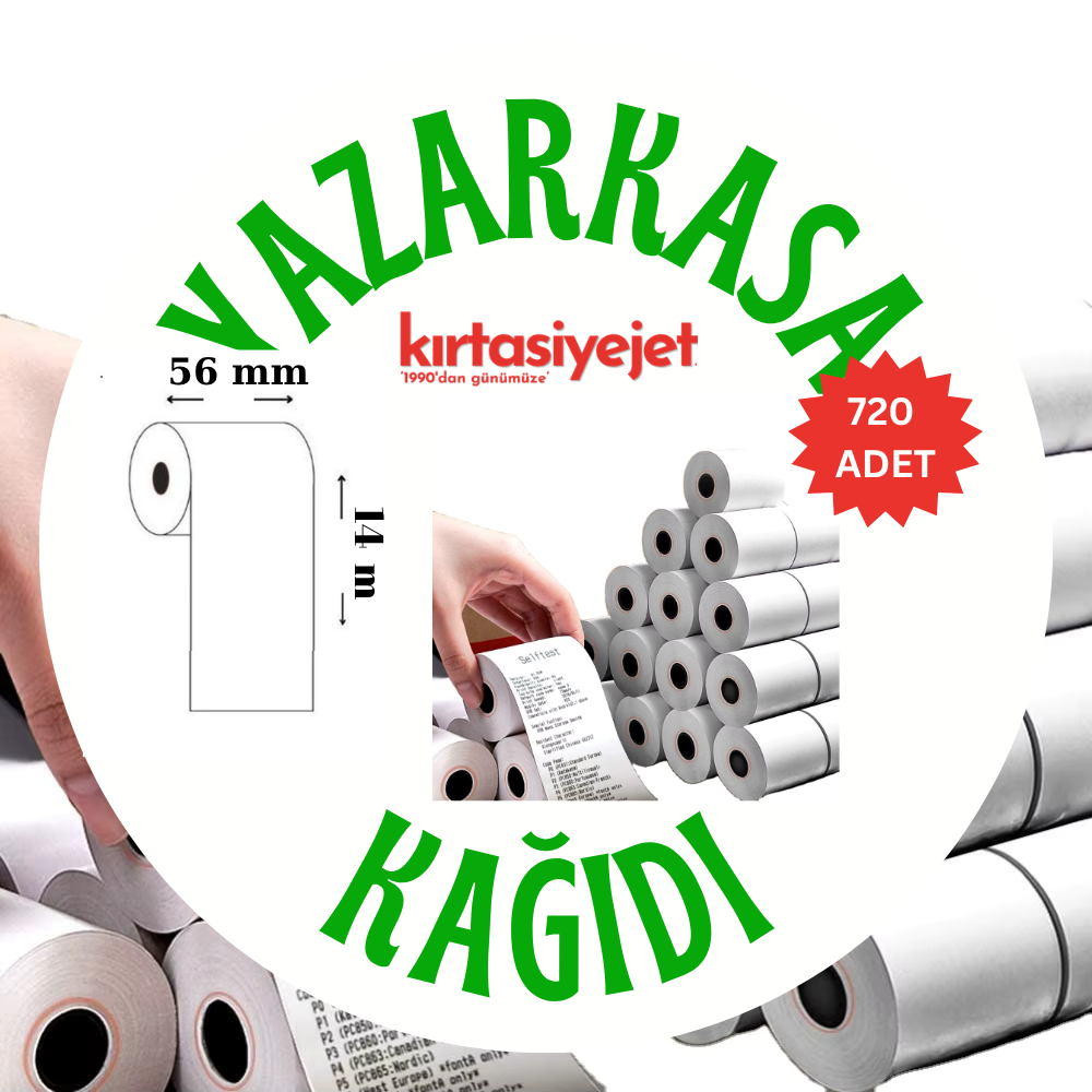 Yazar Kasa Kağıdı 56x14 Termal Pos Kağıdı Rulosu  50 Rulo - Tüm Pos Cihazlara Uyumlu