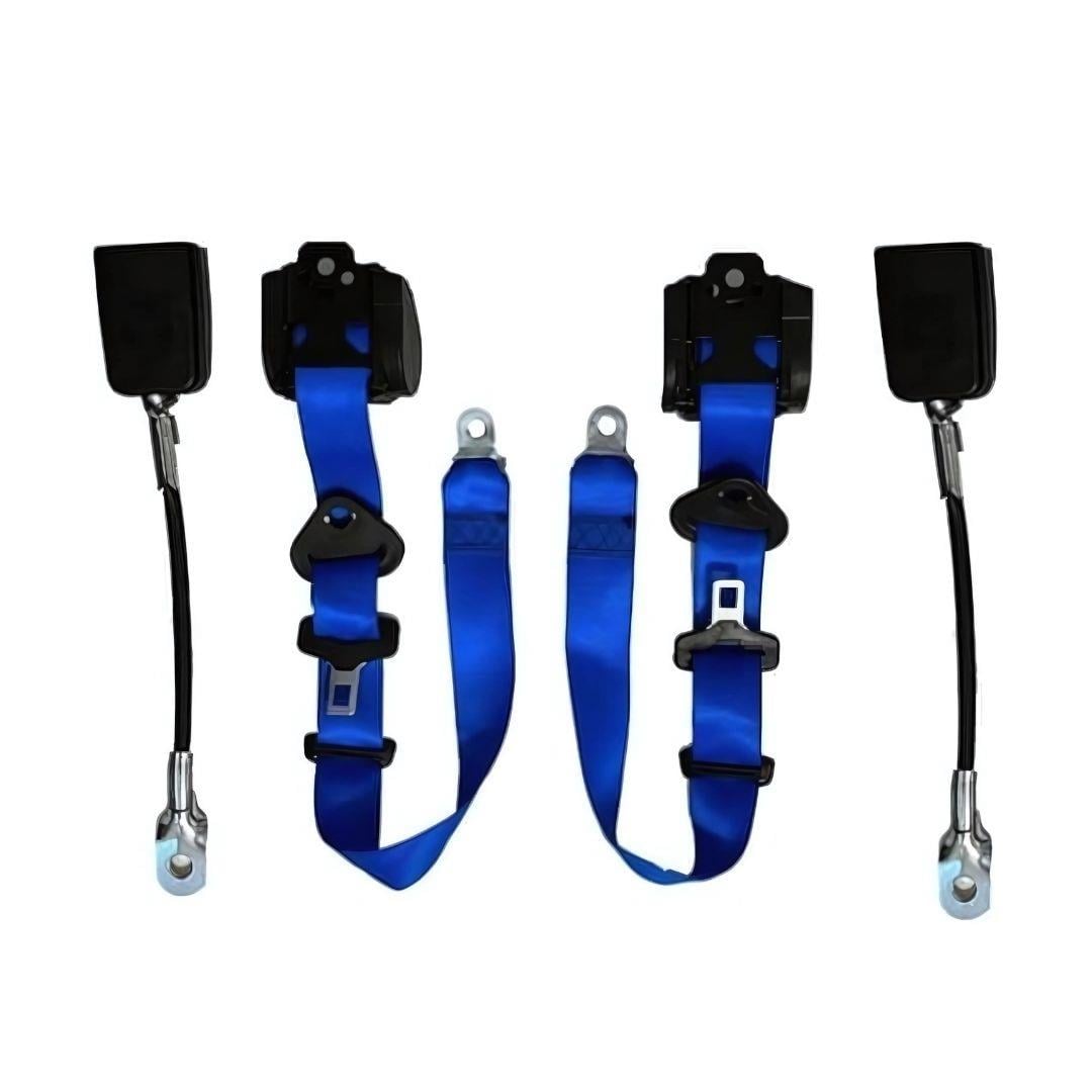 Front Seat Belt 3 Point Inertia with Chrome Navy Blue Webbing