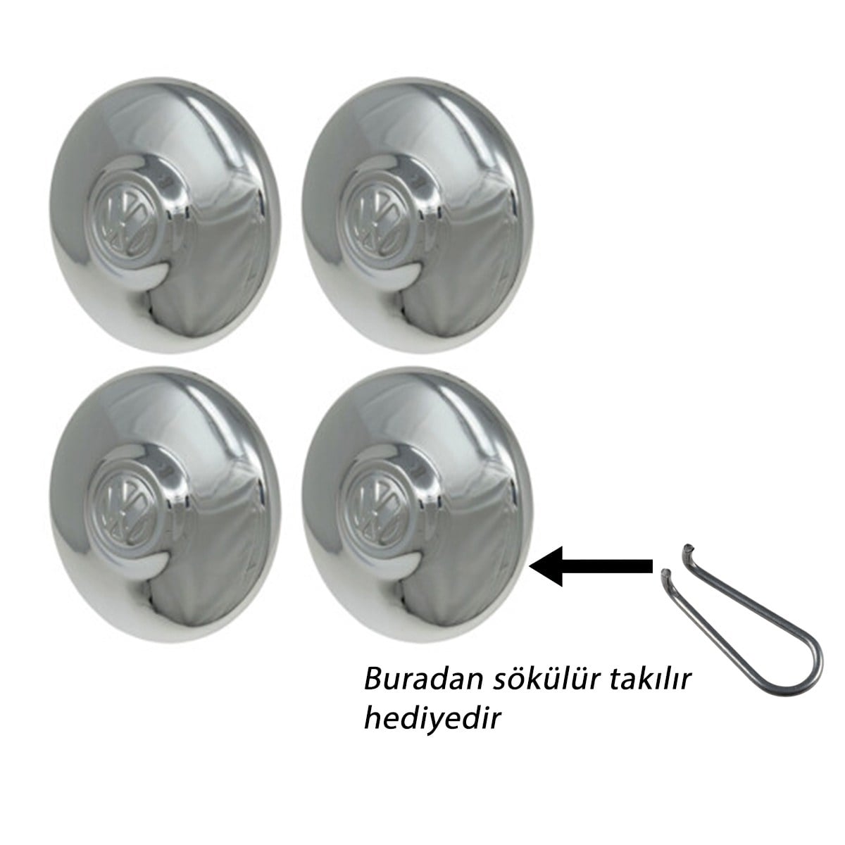 VW Armalı %100 Paslanmaz Jant Kapağı 4'lü Takım (1300-1302-1303-T1-T2-T3)