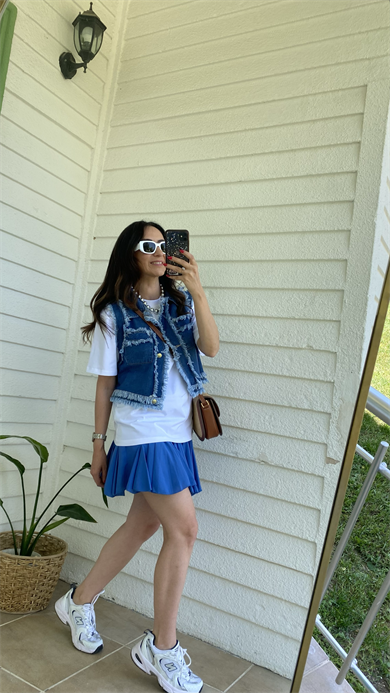 Püsküllü Denim Yelek