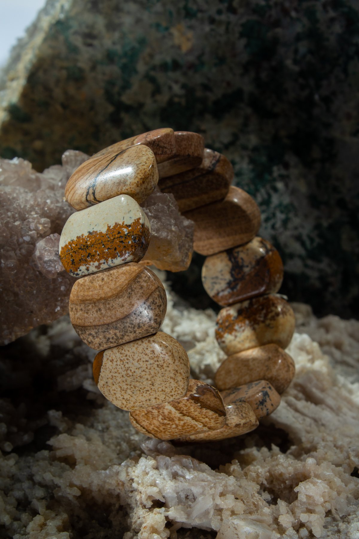 Ağaç Jasper Doğal Taş Oval Kesim İri Bileklik