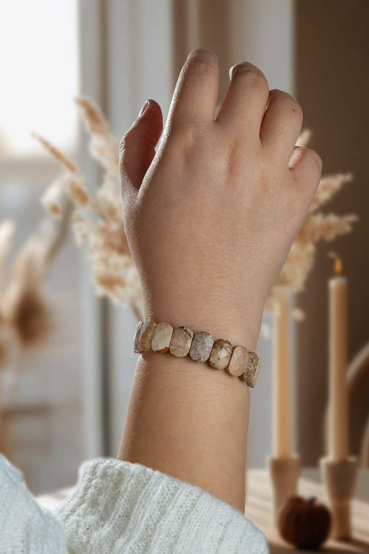 Ağaç Jasper Taşı Oval Kesim Bileklik