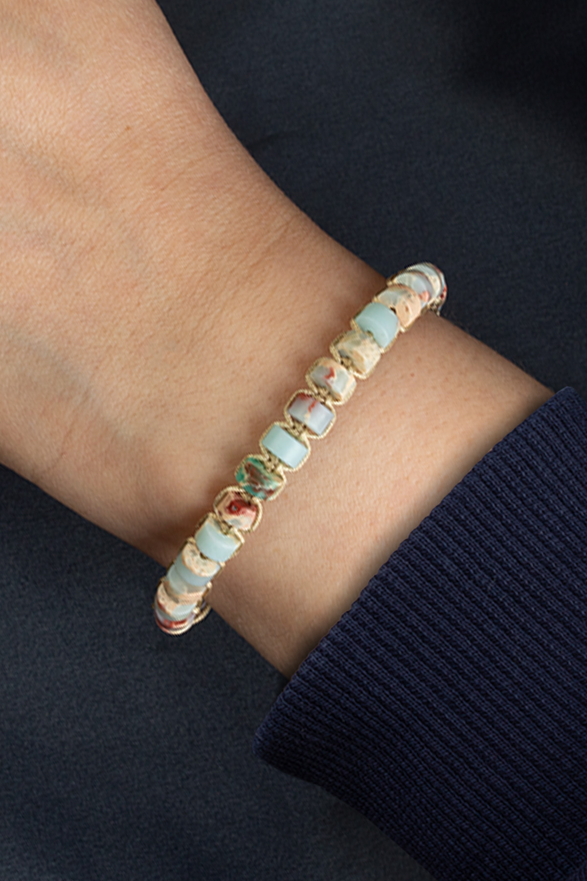 Agalmatolite Doğal Taş Rondela Kesim Makrome Bileklik