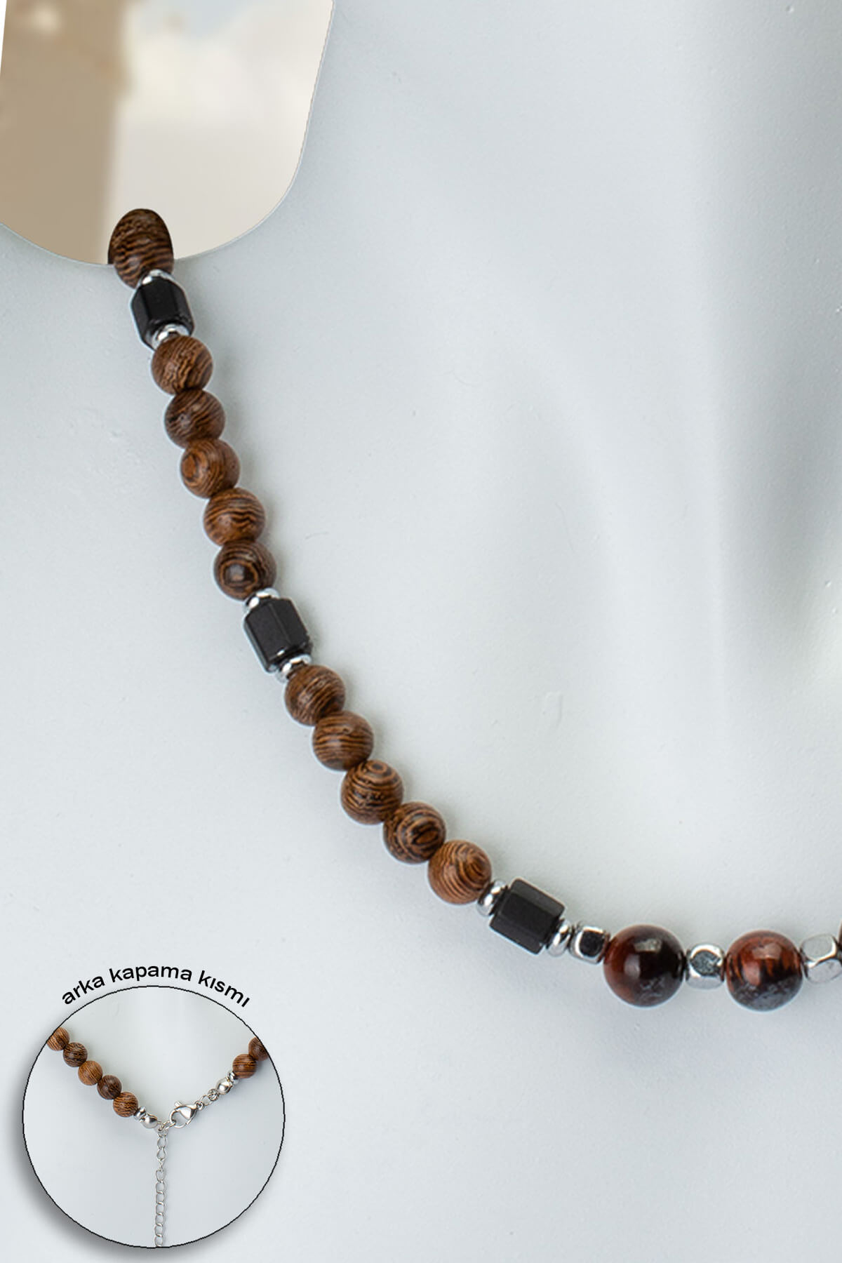 Ahşap ve Şahingözü Doğal Taş Erkek Kolyesi 55cm