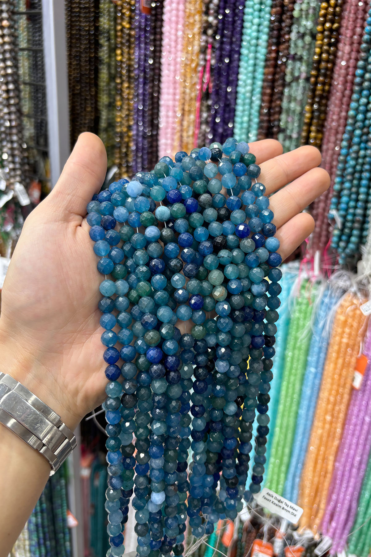 Akik Doğal Taş Mavi Faset Kesim 8mm Dizi