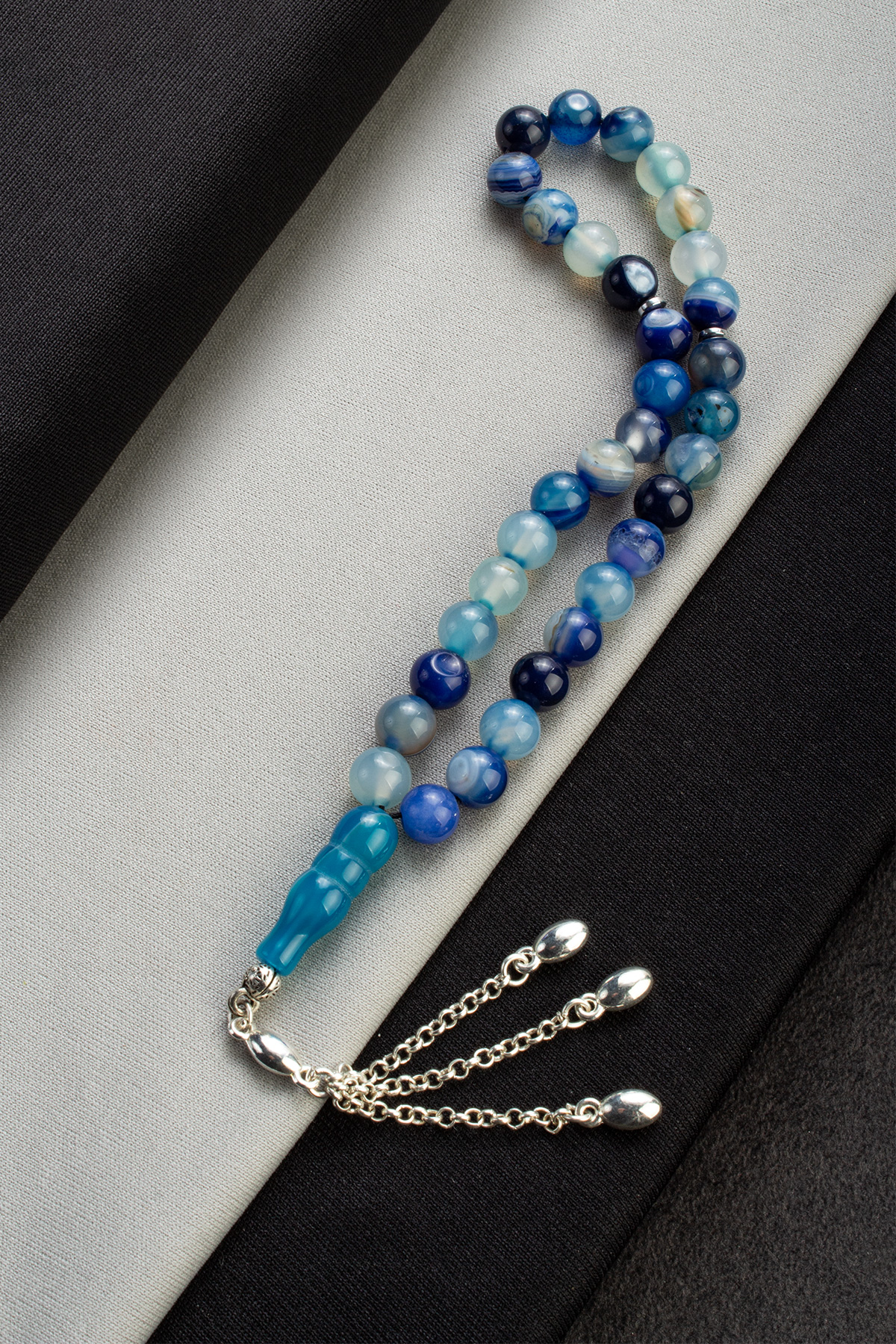 Akik Doğal Taş Mavi Küre Kesim 33 lu 8mm Tesbih