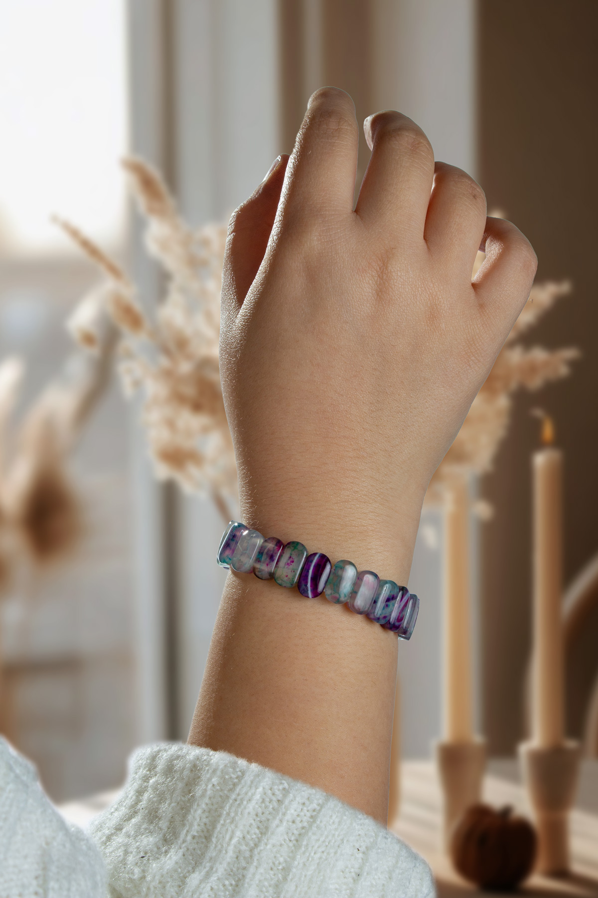 Akik Doğal Taş Oval Kesim Bileklik