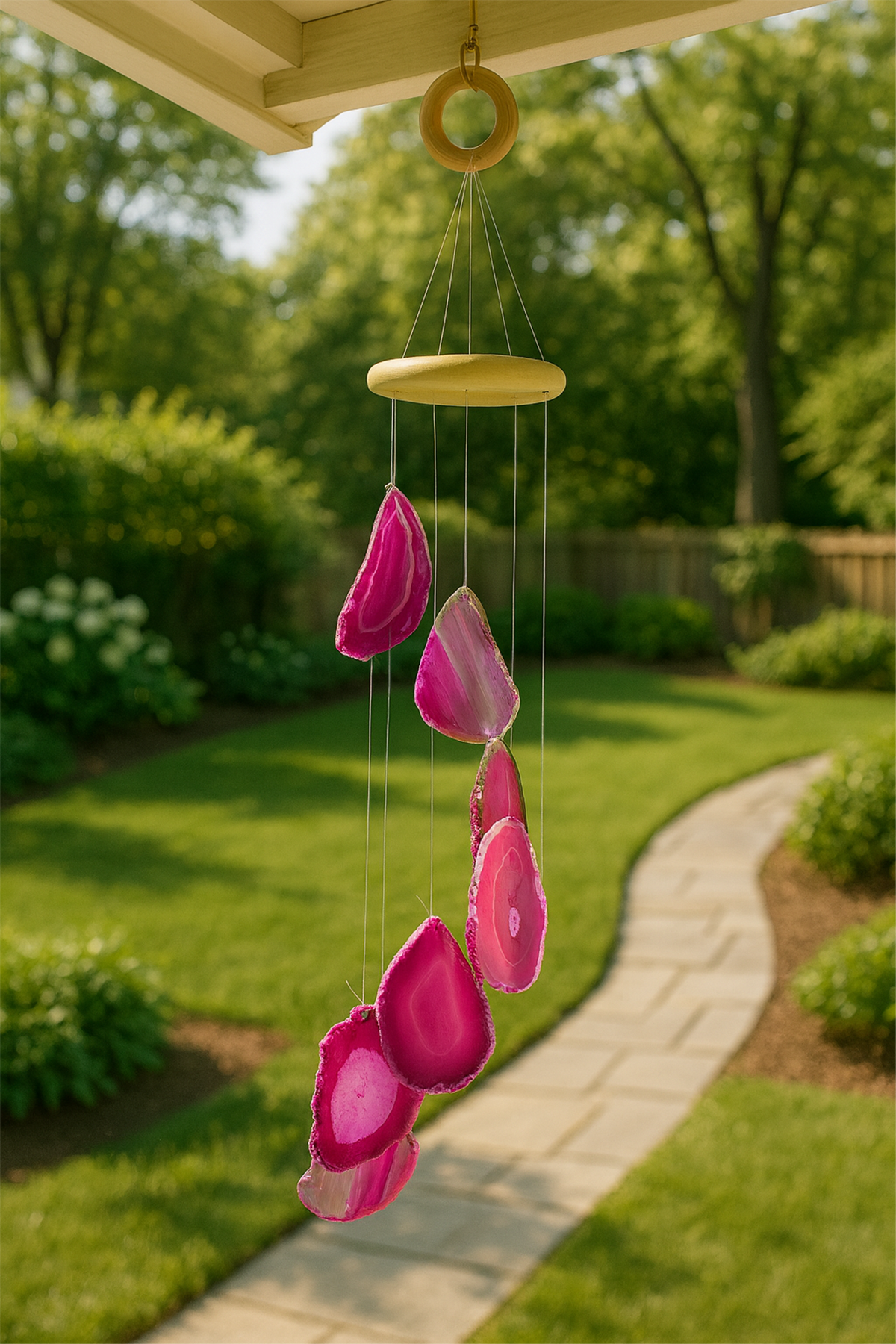 Akik Doğal Taş Pembe Rüzgar Çanı