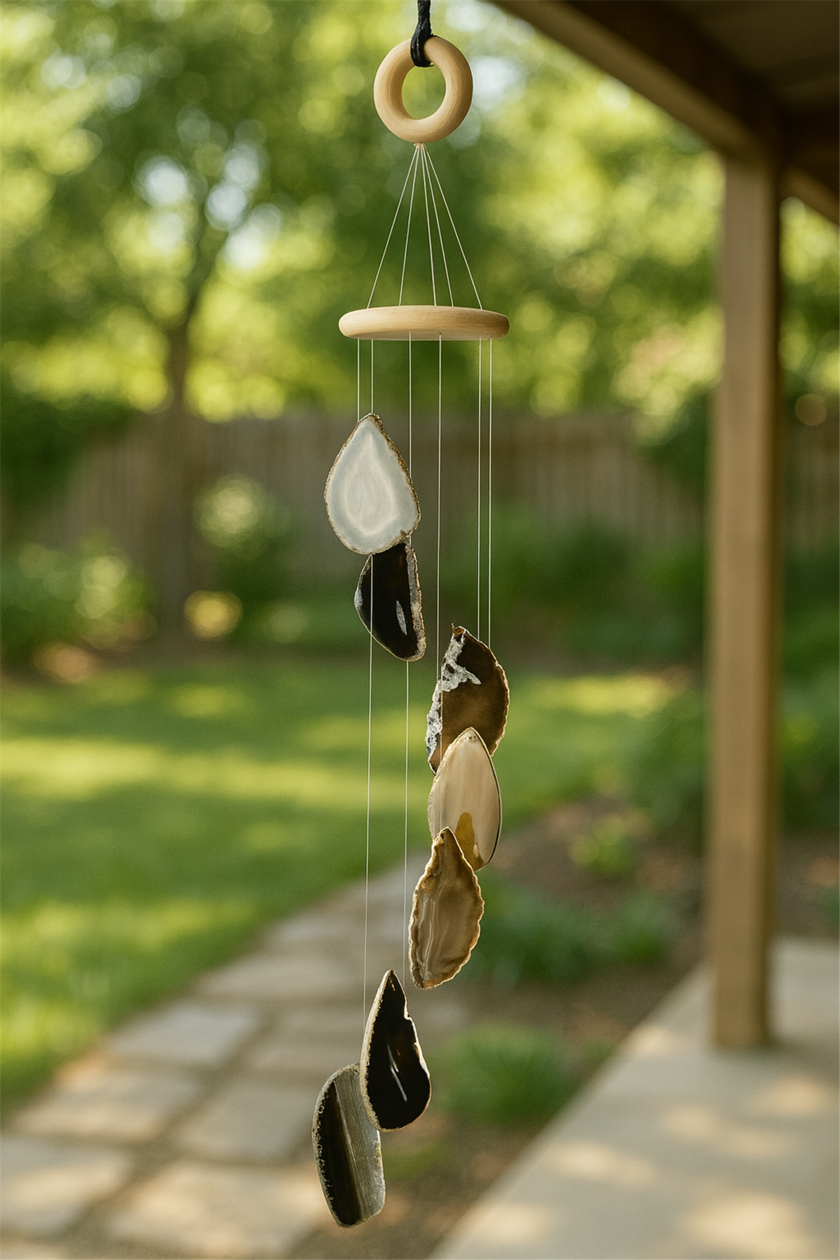 Akik Doğal Taş Siyah Rüzgar Çanı