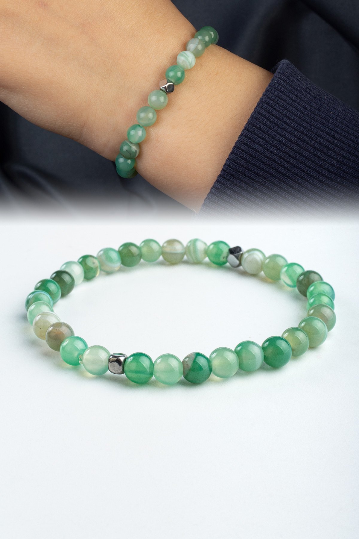 Akik Doğal Taş Yeşil Küre Kesim 6mm Bileklik