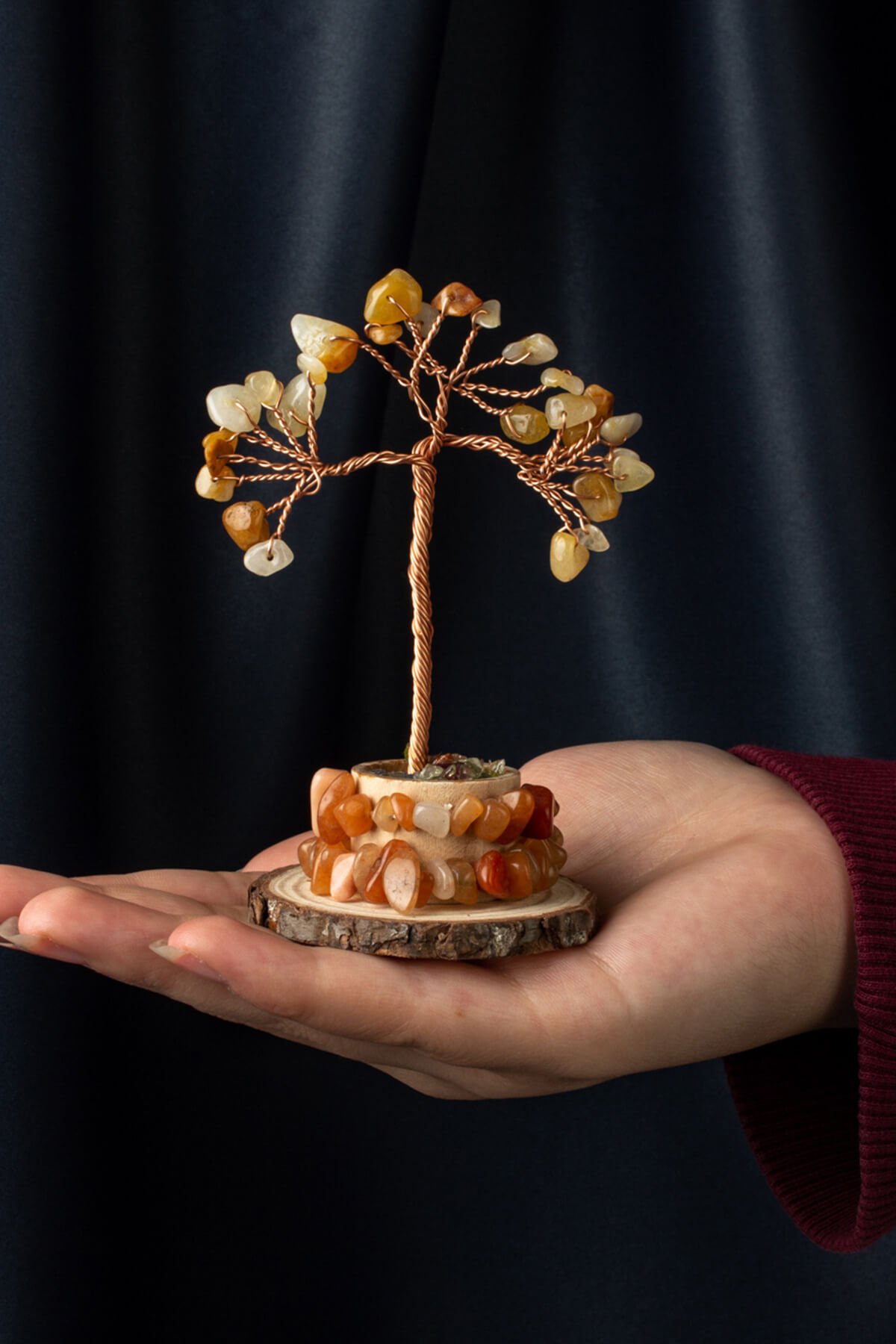 Akik Taşı El Yapımı 6x11cm Doğal Taş Dekoratif Hayat Ağacı