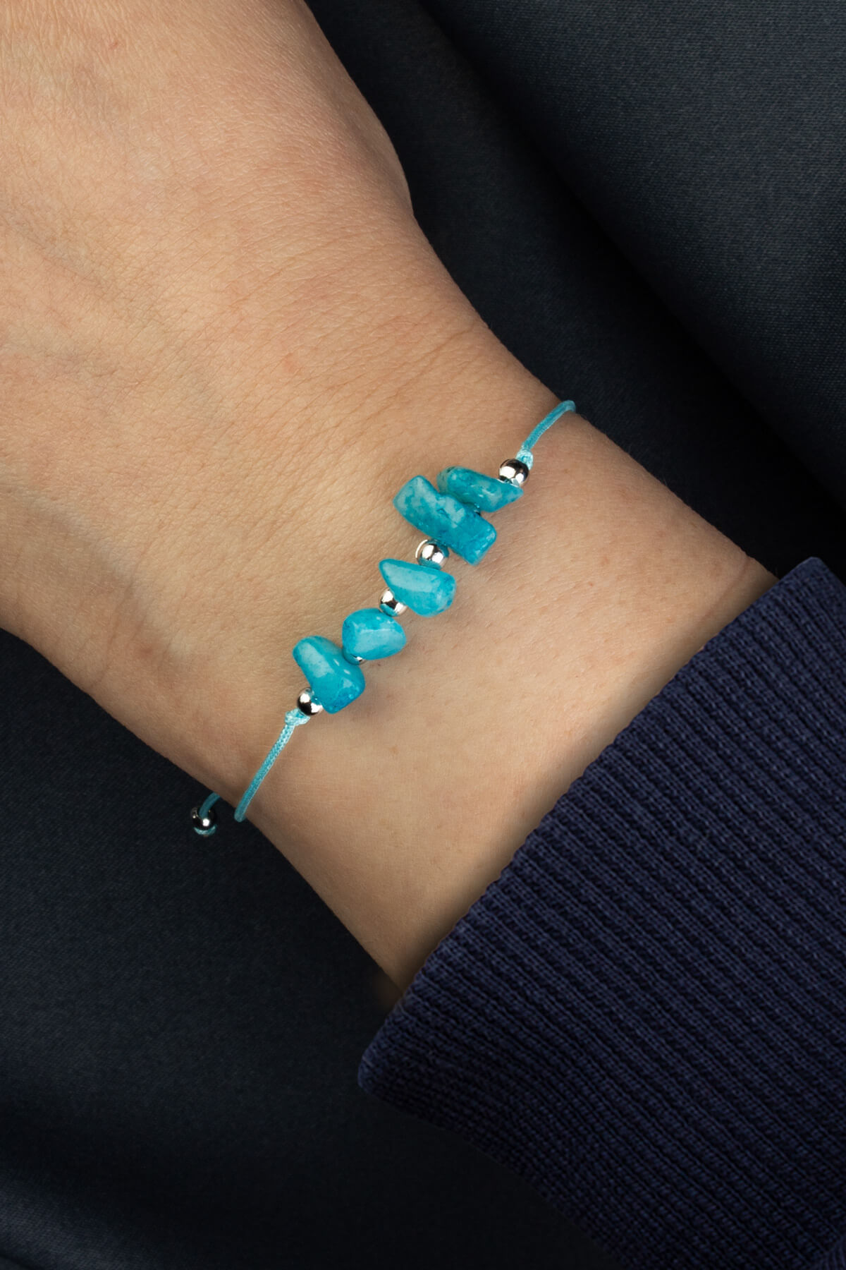 Akuamarin Doğal Kırık Taş Balık Burcu Bilekliği