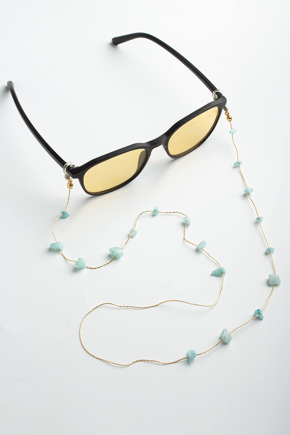 Akuamarin Doğal Kırış Taş Zincirli Gözlük İpi