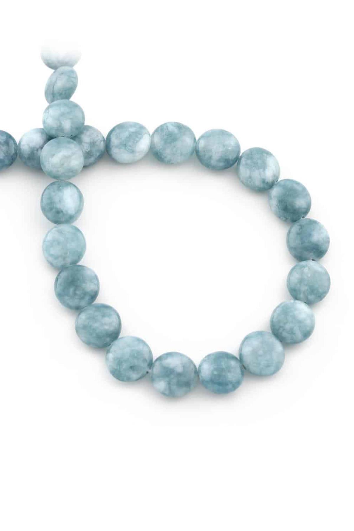 Akuamarin Doğal Taş Parlak Açık Mavi Daire Kesim 14mm Dizi [AA]