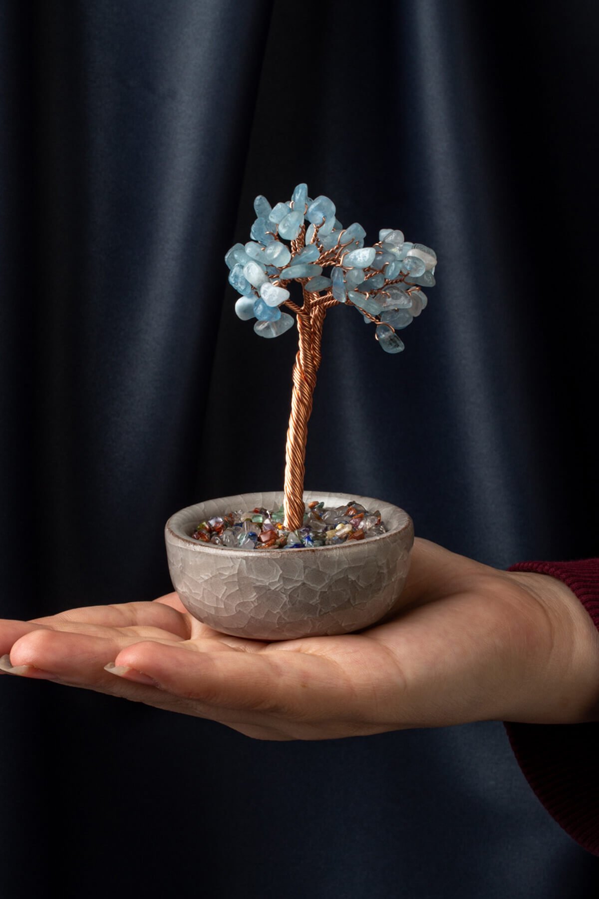 Akuamarin Taşı El Yapımı Doğal Taş Dekoratif Ağaç