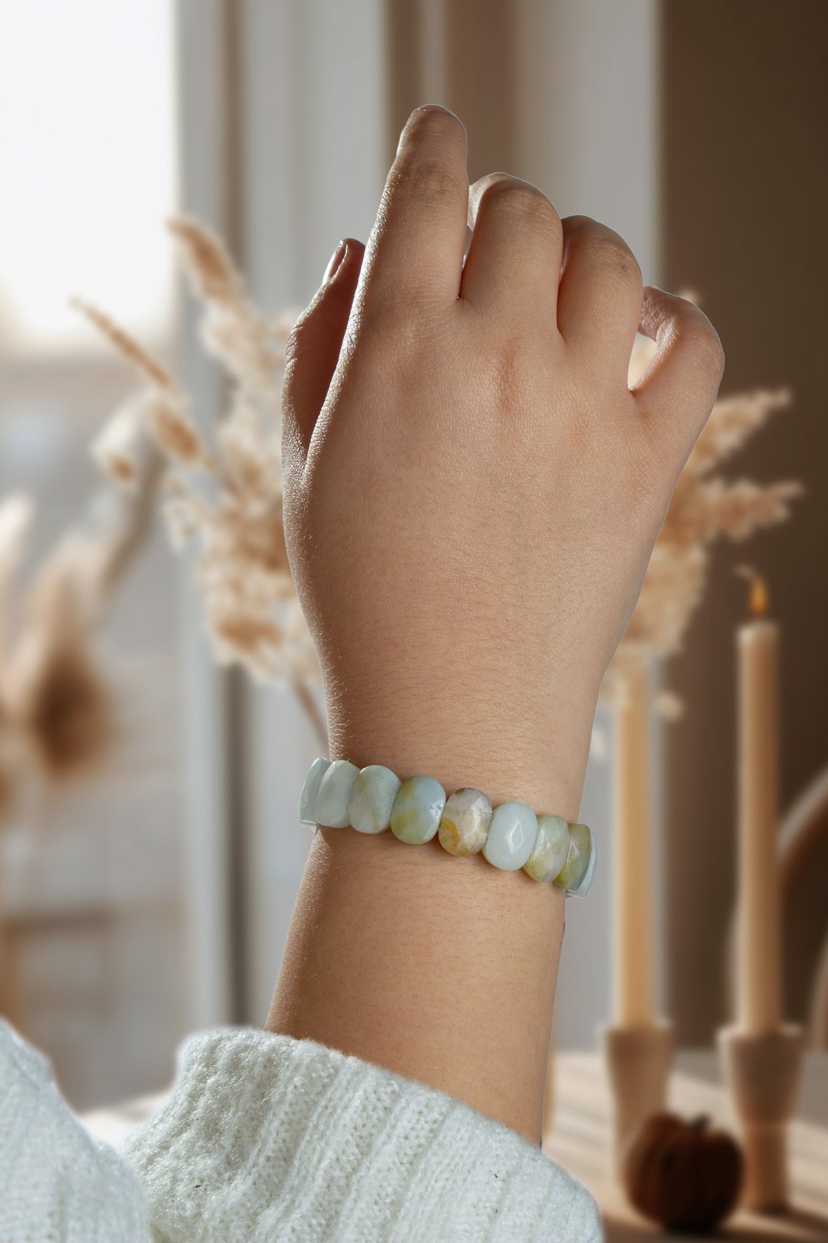 Amazonit Doğal Taş Oval Kesim Bileklik