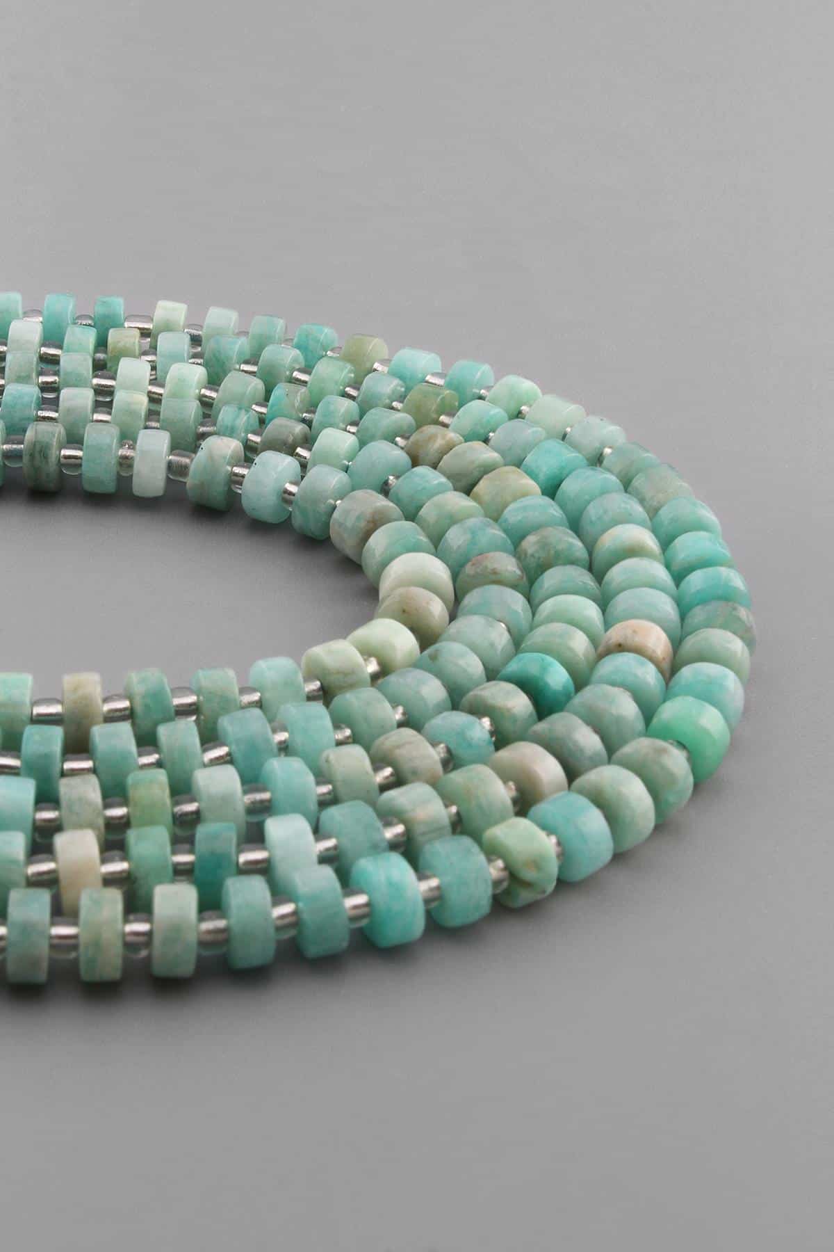 Amazonit Doğal Taş Parlak Rondela Kesim 6x4mm Dizi