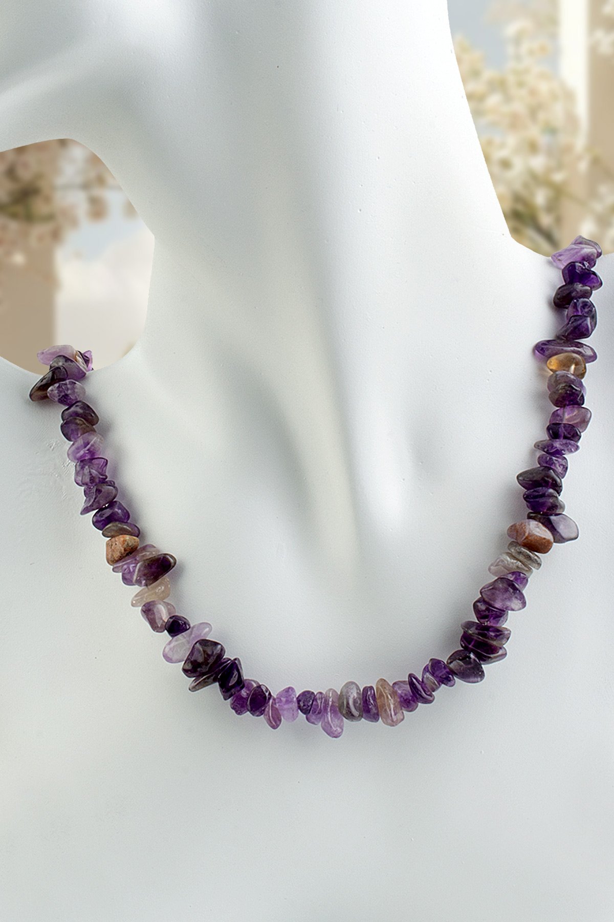 Ametist Doğal Kırık Taş Zincir Kapamalı Kolye