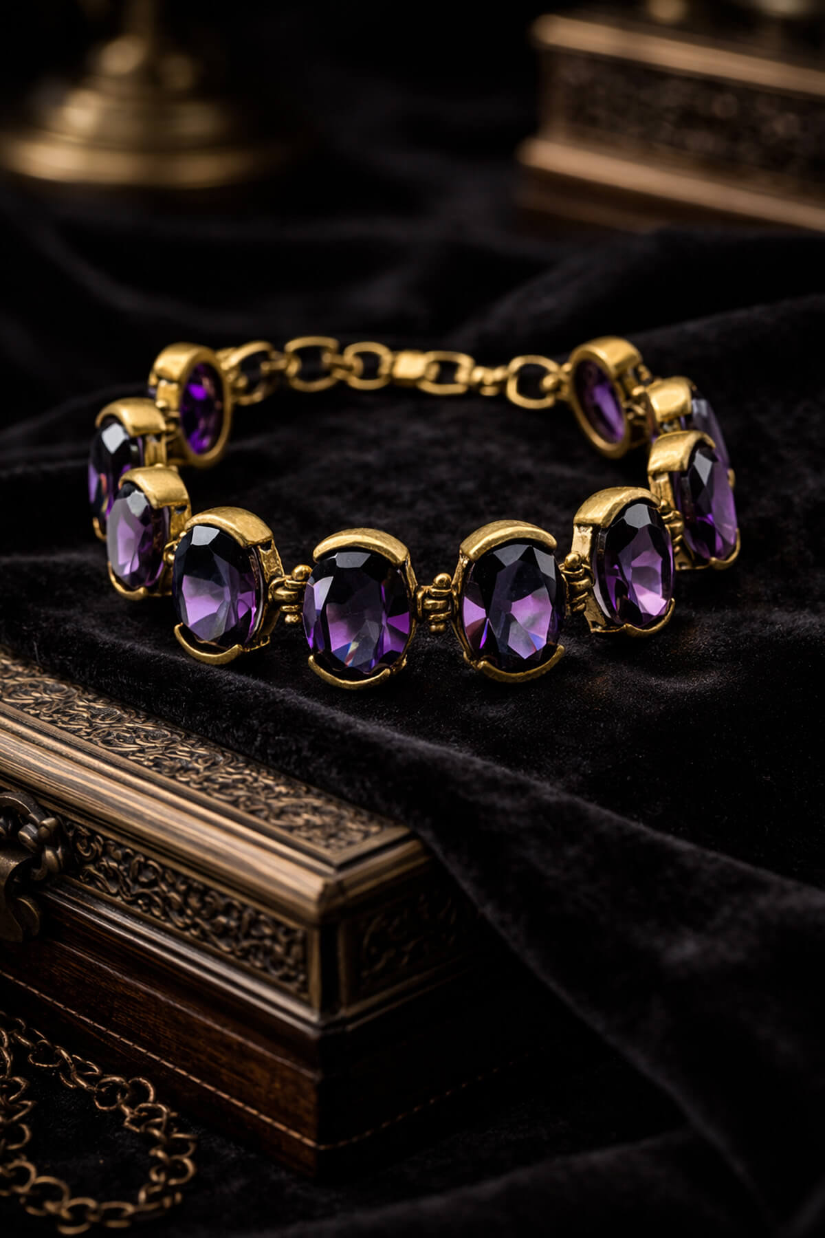 Ametist Doğal  Taş 10 Taşlı Bronz Bileklik 