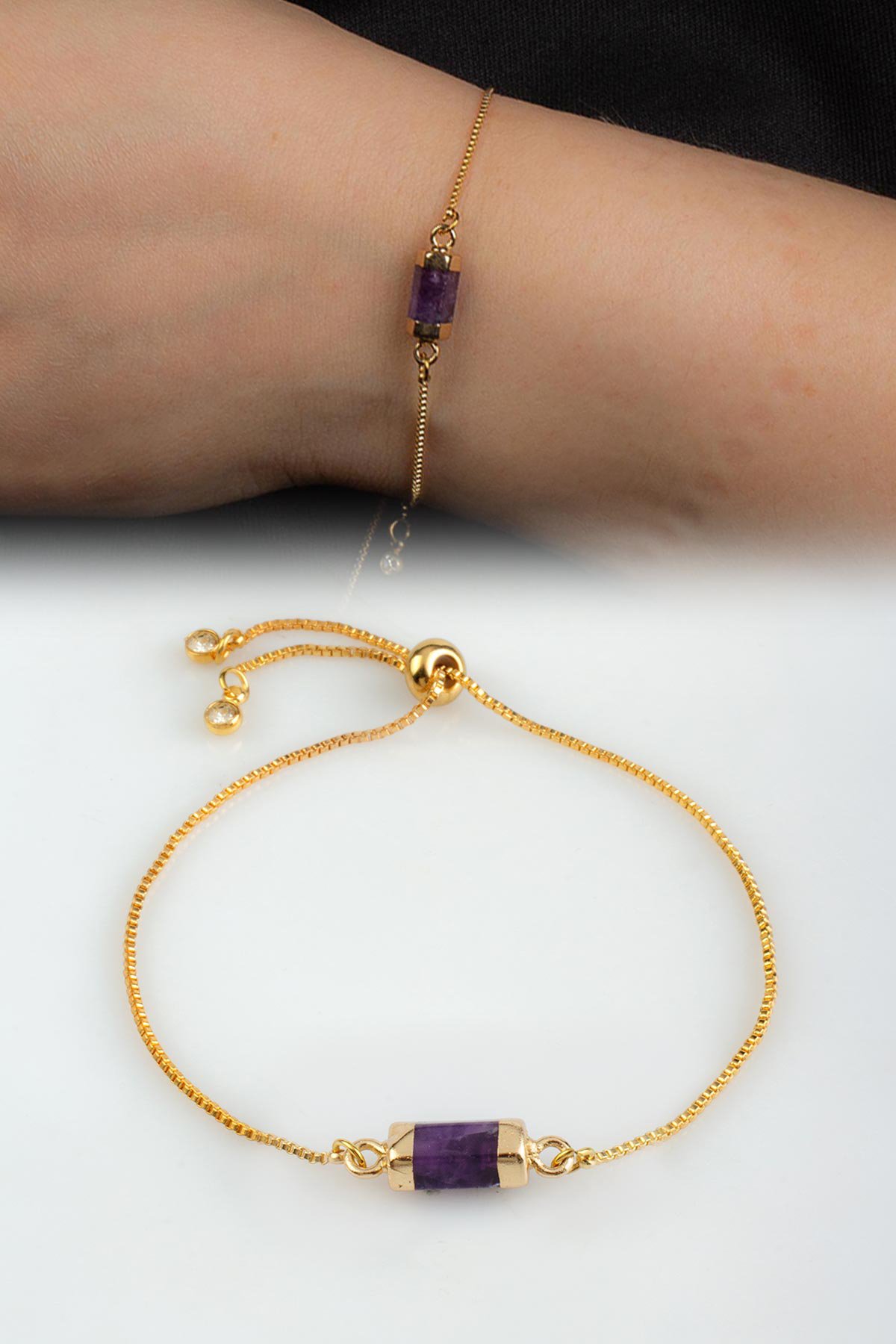 Ametıst Doğal Taş Asansör Sistemli Bileklik