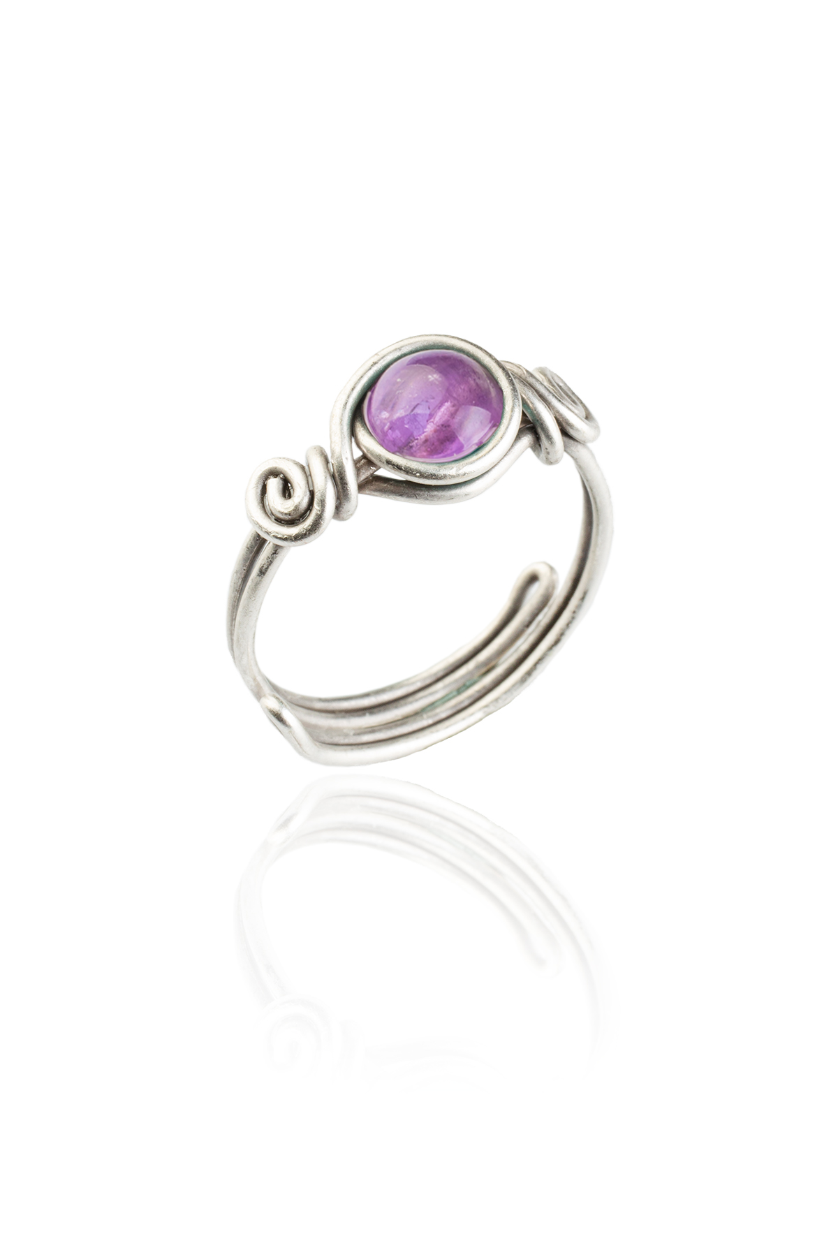 Ametist Doğal Taş Çelik Küre Kesim Ayarlanabilir Yüzük