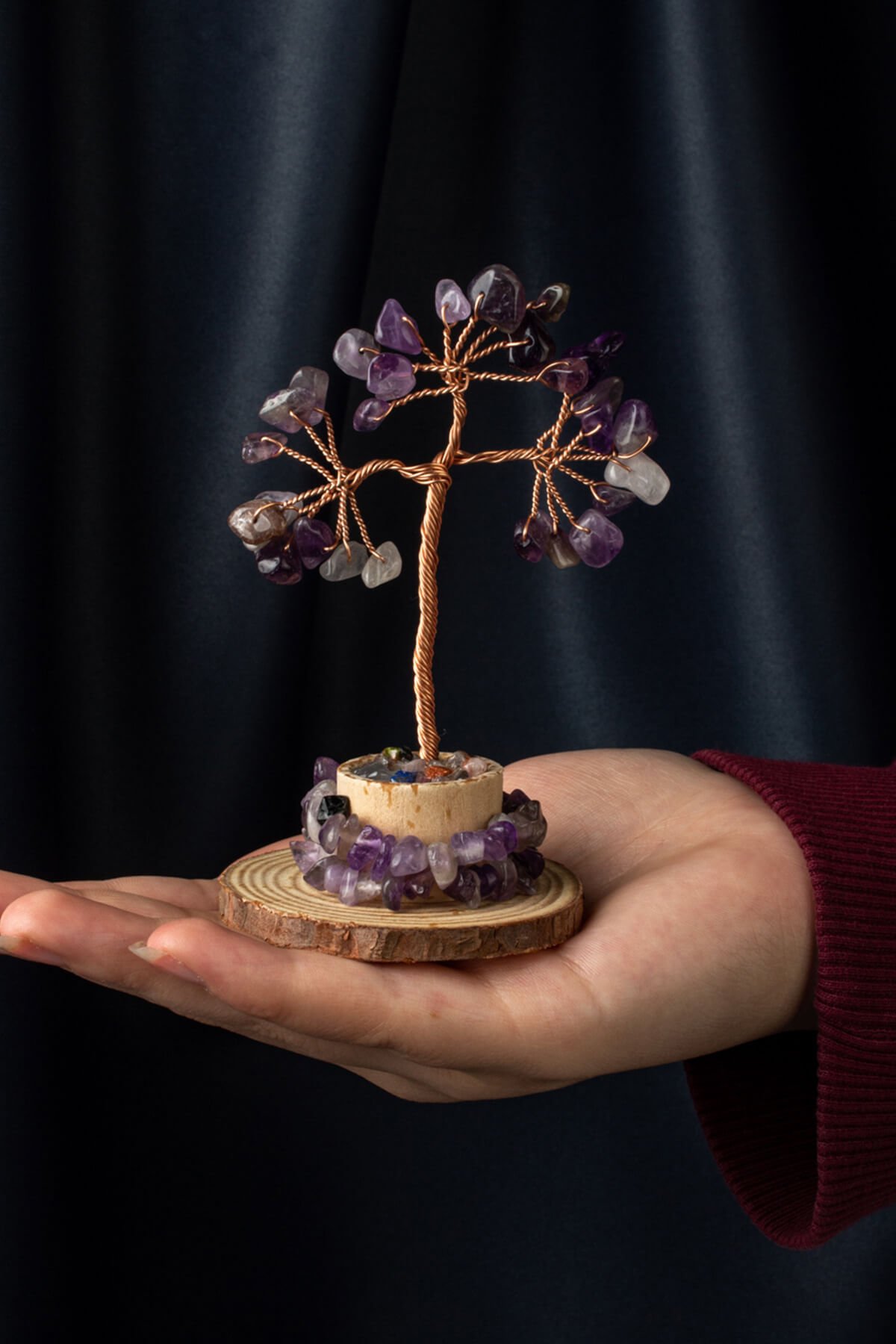 Ametist Taşı El Yapımı 6x11cm Doğal Taş Dekoratif Hayat Ağacı