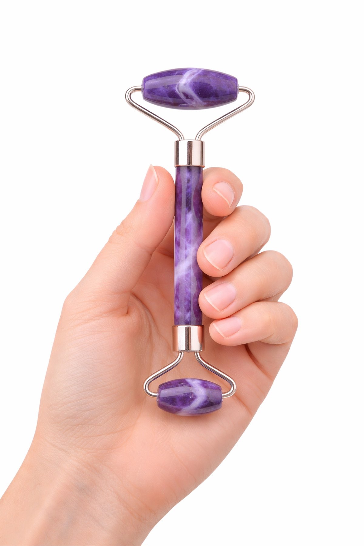 Ametist Taşı Face Roller Taşı Yüz Masaj Aleti - Gümüş Sap