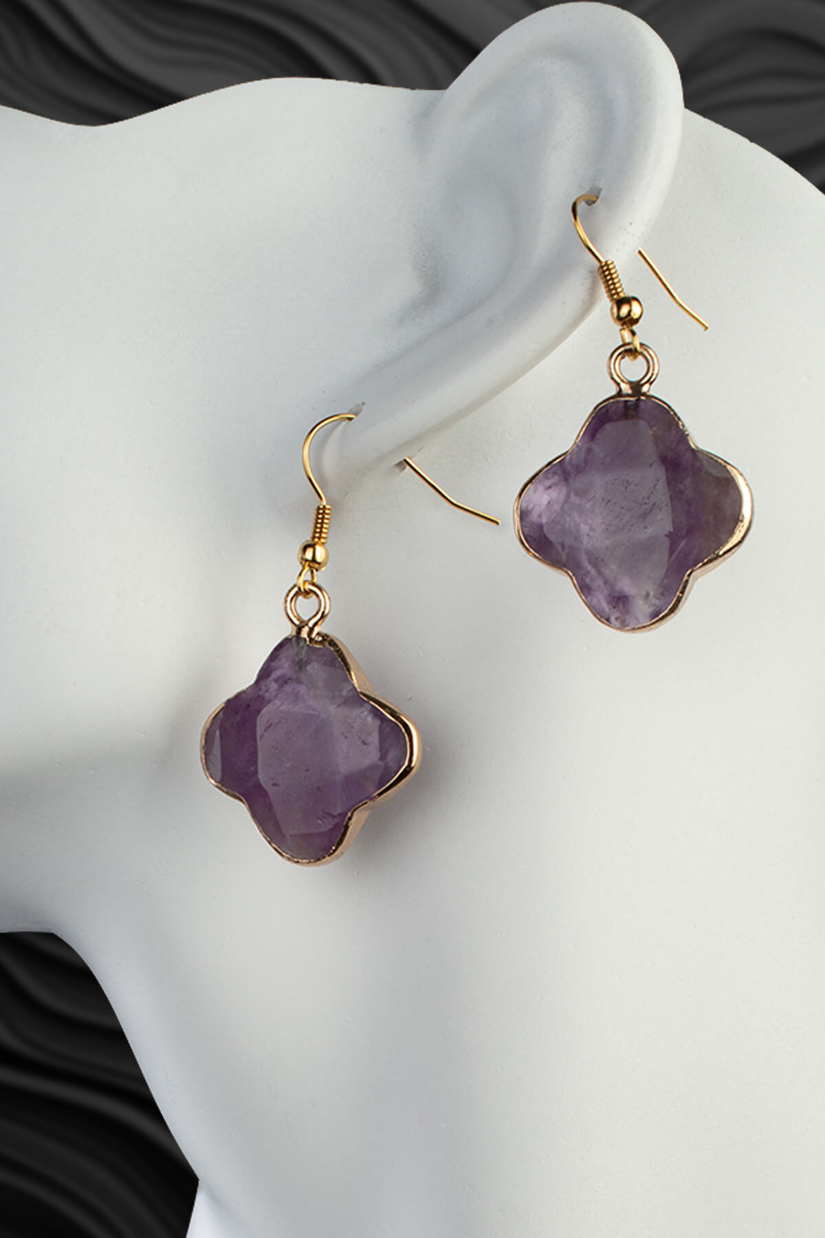 Ametist Taşı Yonca Kesim Küpe