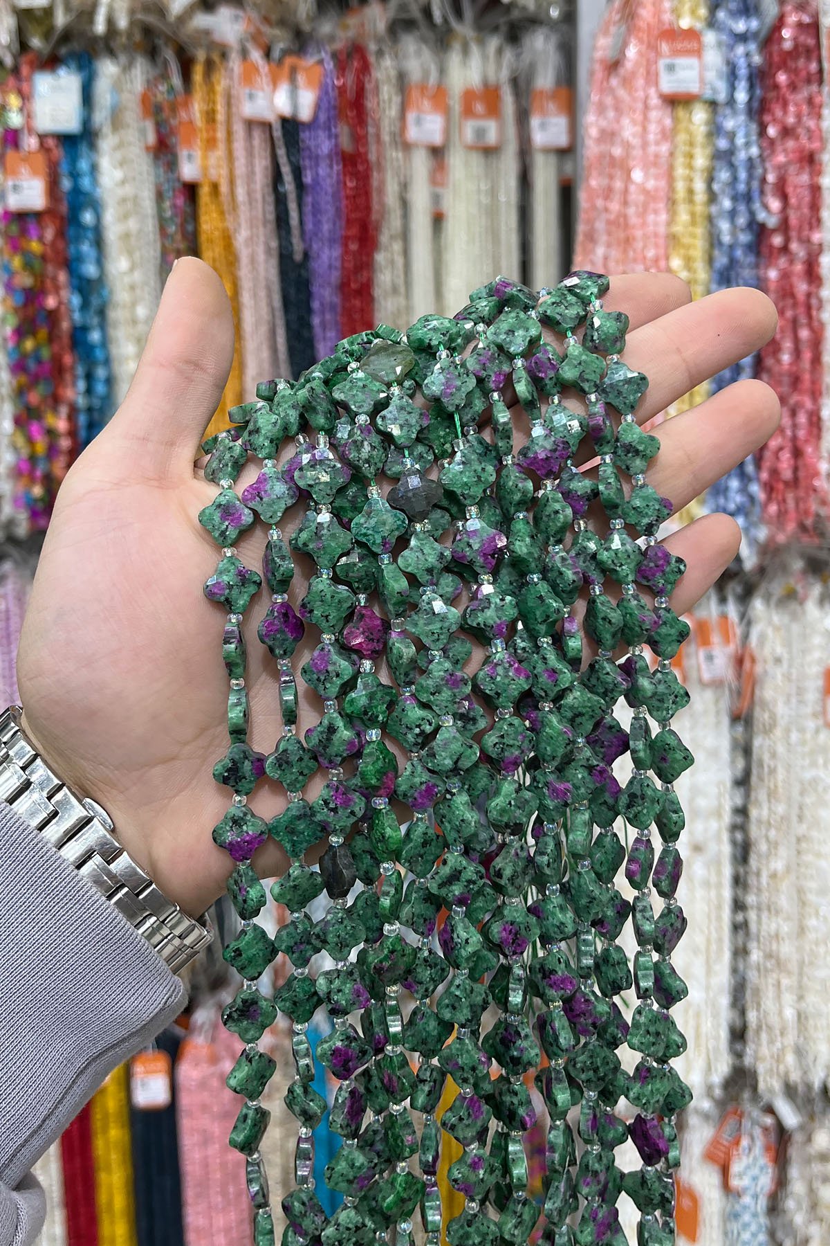 Anyolit Doğal Taş Van Cleef Yonca Kesim 12mm Dizi