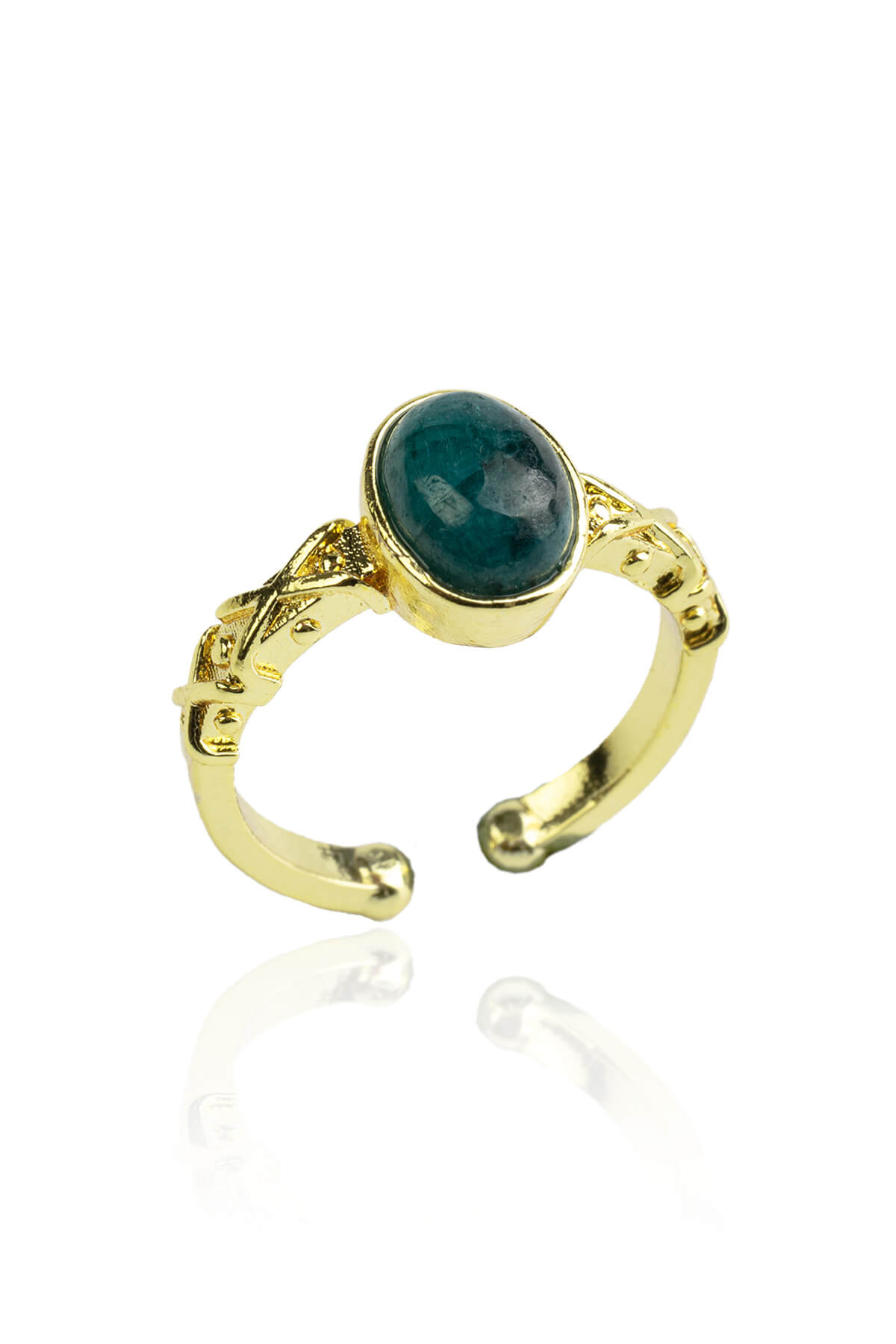 Apatit Doğal Taş Bakır Oval Kesim Ayarlanabilir Yüzük