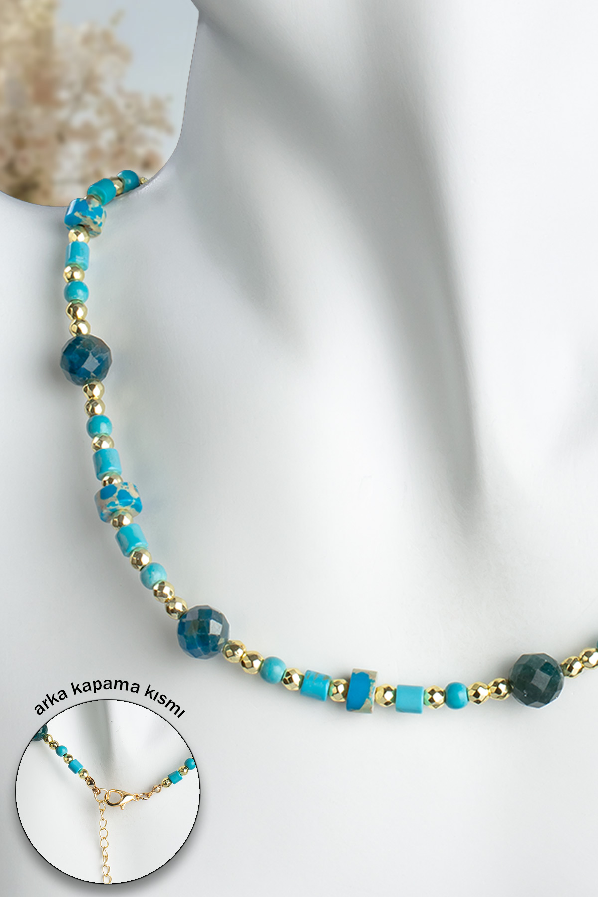 Apatit & Turkuaz Doğal Taş Küre Kesim Kolye