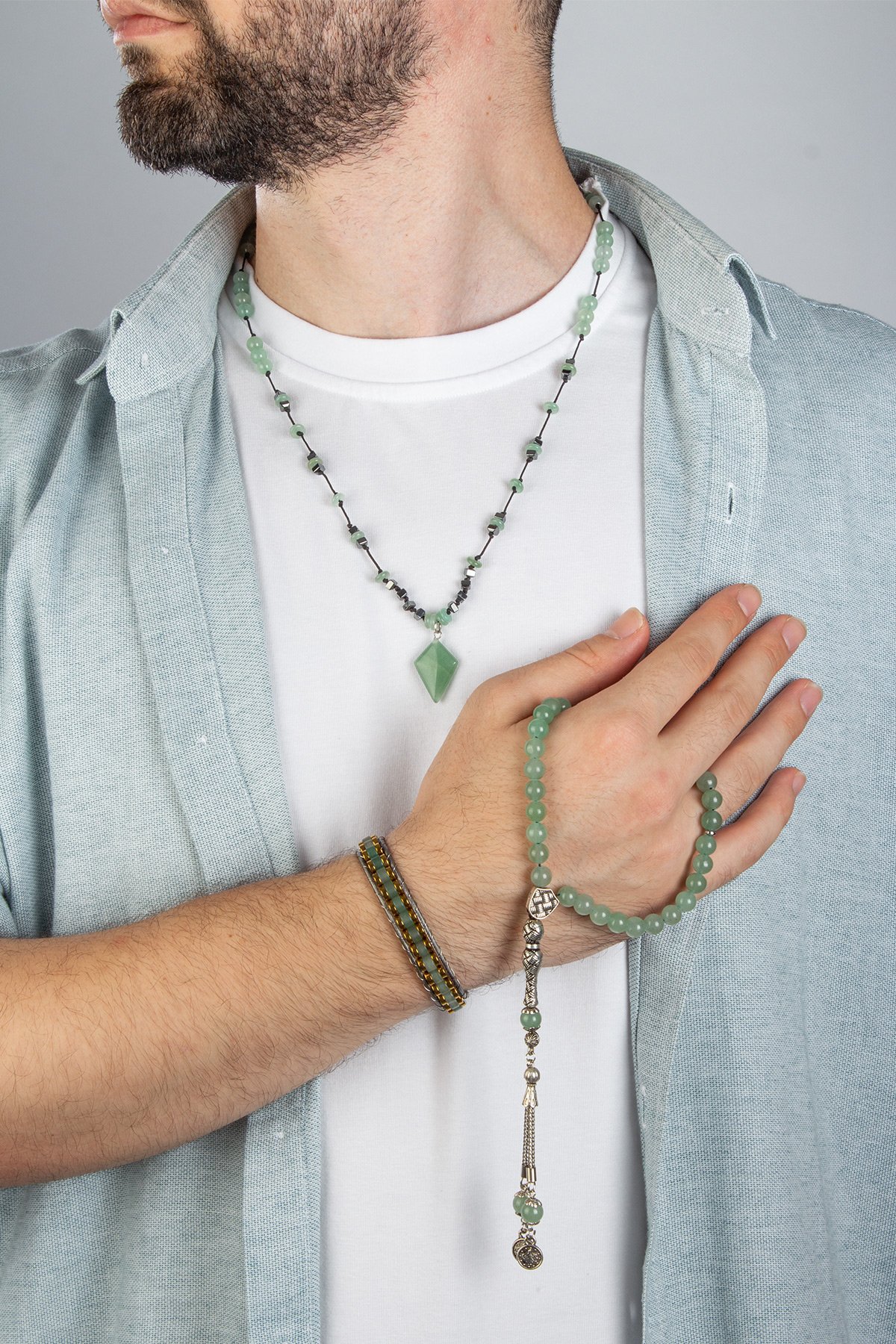 Aventurin Doğal Taşlı 3 lu Hediye Erkek Takı Seti