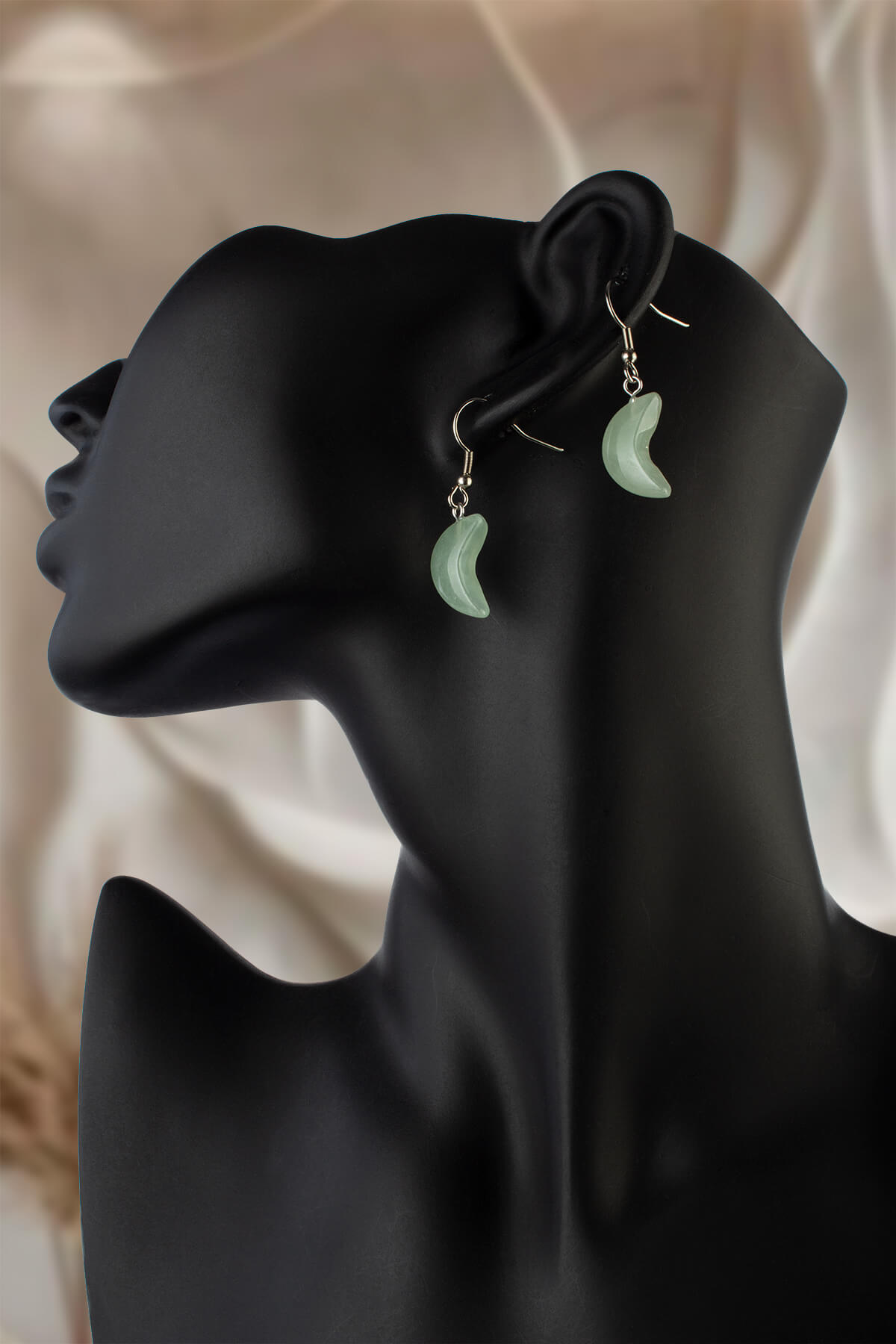 Aventurin Taşı Yarım Ay Kesim Küpe