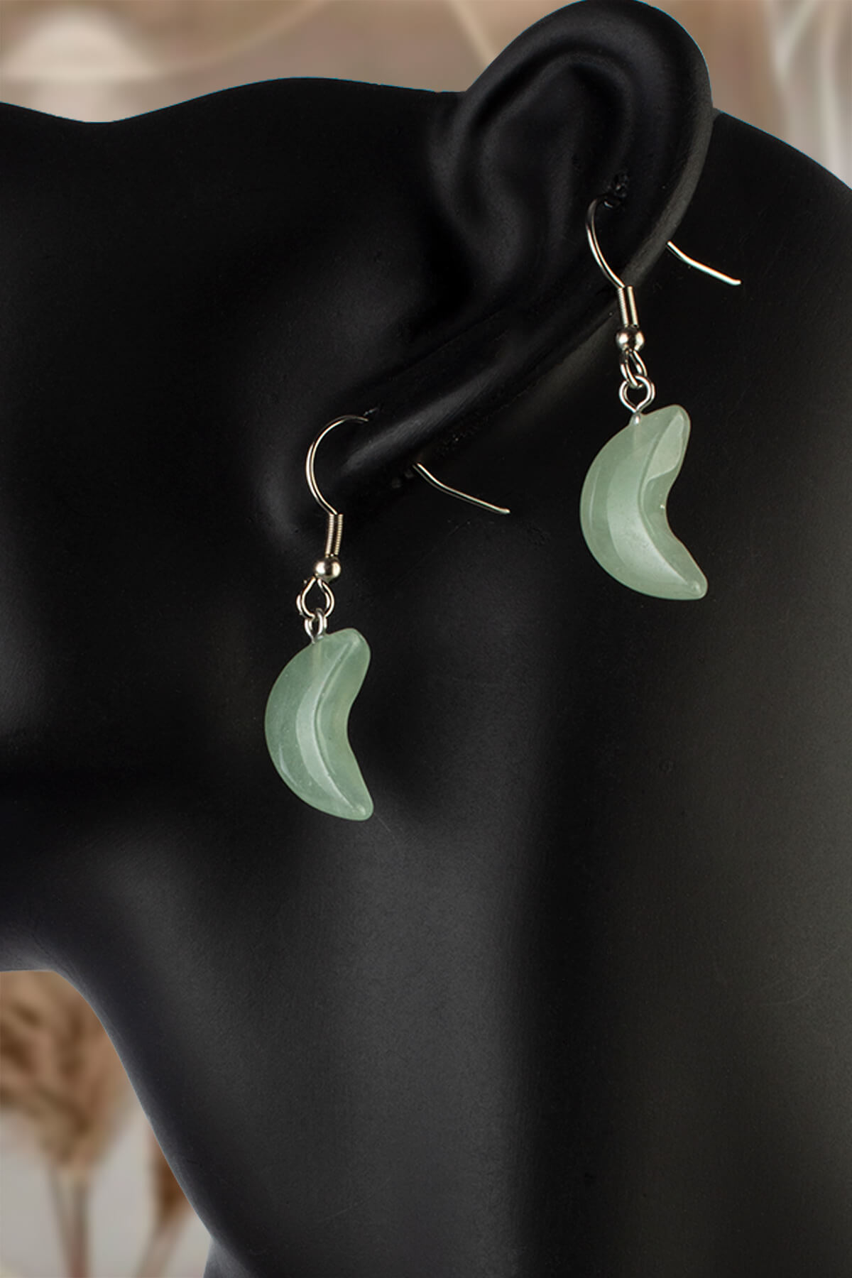 Aventurin Taşı Yarım Ay Kesim Küpe