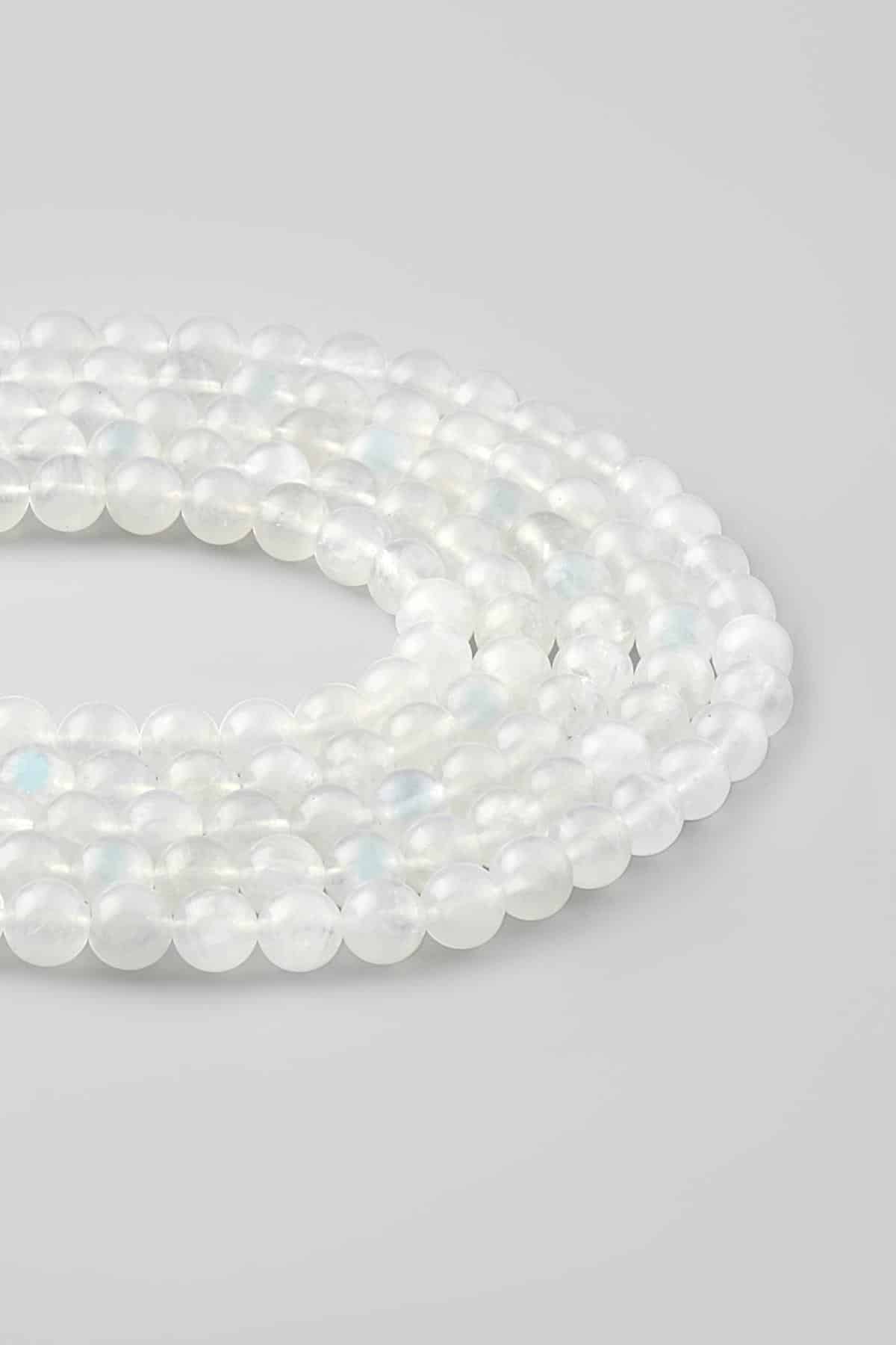 Ay Taşı Doğal Taş Parlak Beyaz Küre Kesim 8mm Dizi [AA]