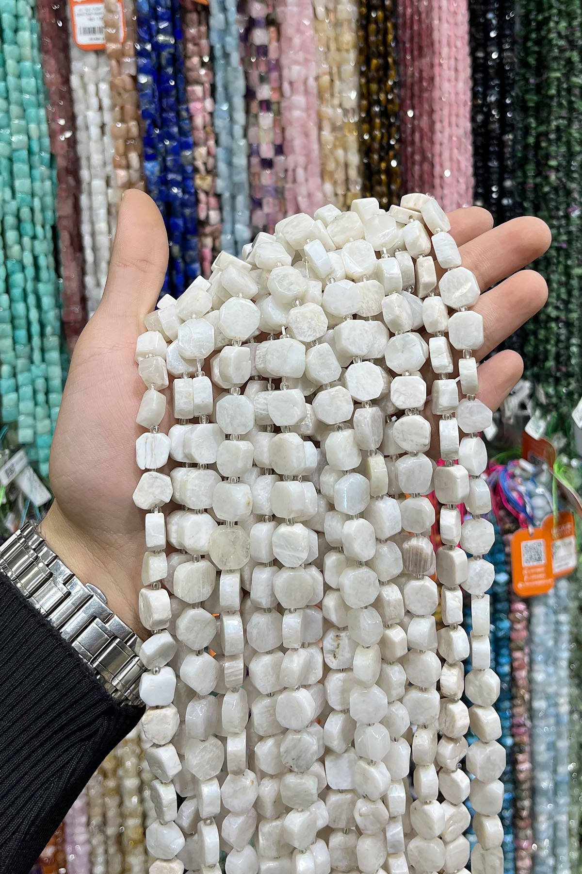 Ay Taşı Doğal Taş Sekizgen Kesim 12mm Dizi