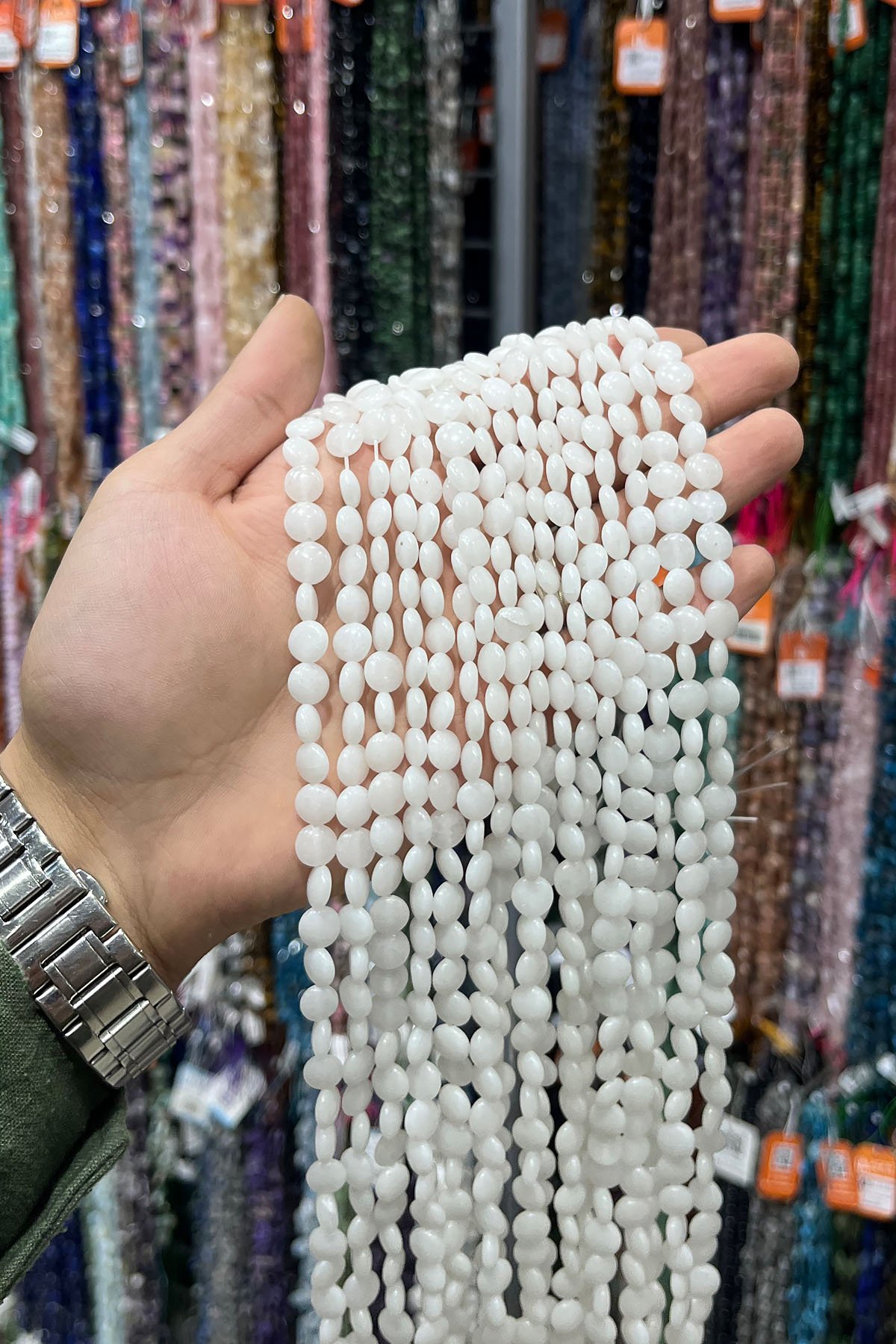 Beyaz Kuvars Doğal Taş Parlak Beyaz Daire Kesim 8mm Dizi [AB+]