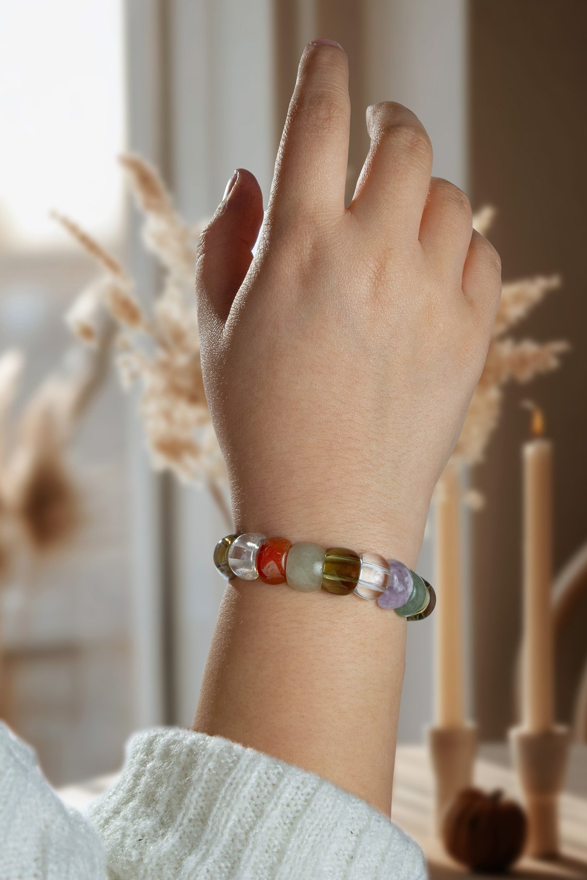 Çakra Taşı Bombeli Dikdörtgen Kesim Bileklik