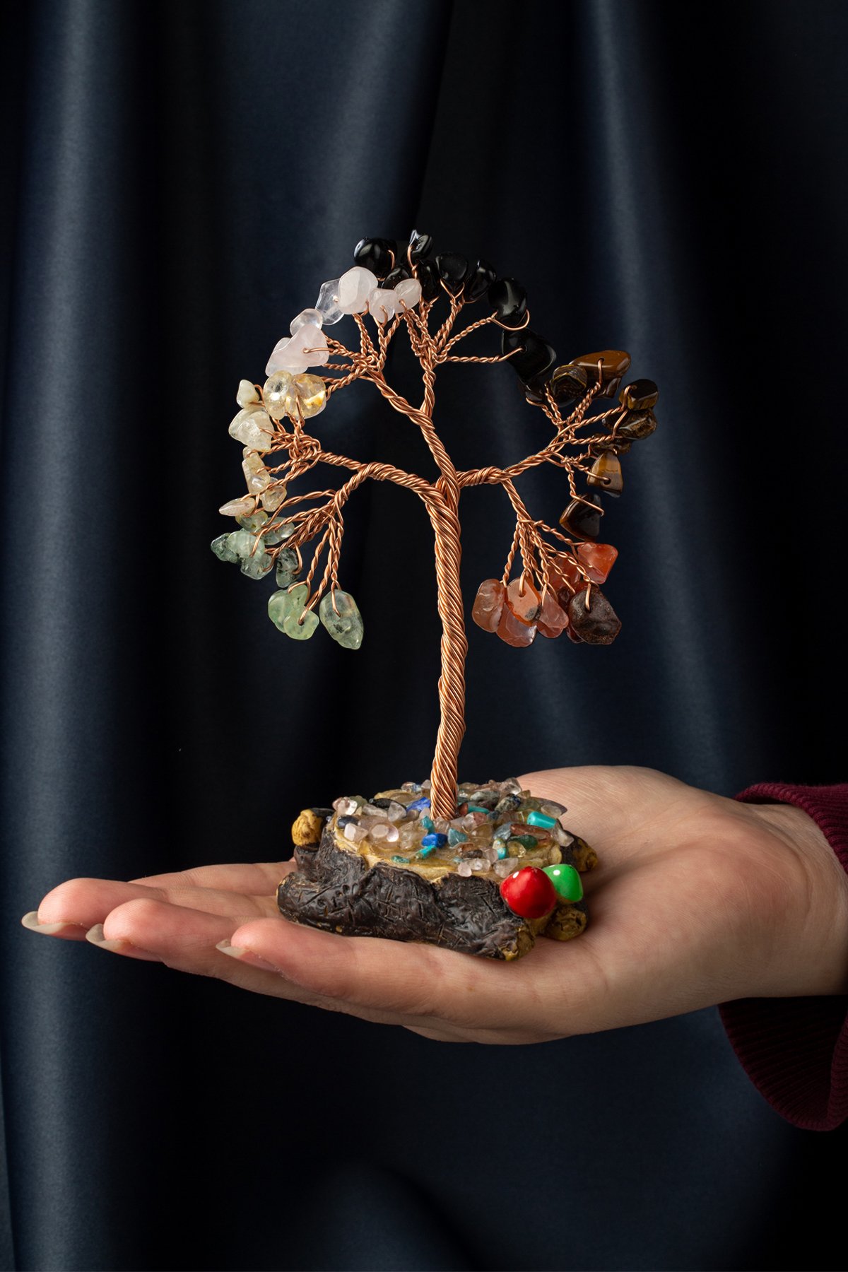 Çakra Taşı El Yapımı 7x11cm Doğal Taş Dekoratif Hayat Ağacı