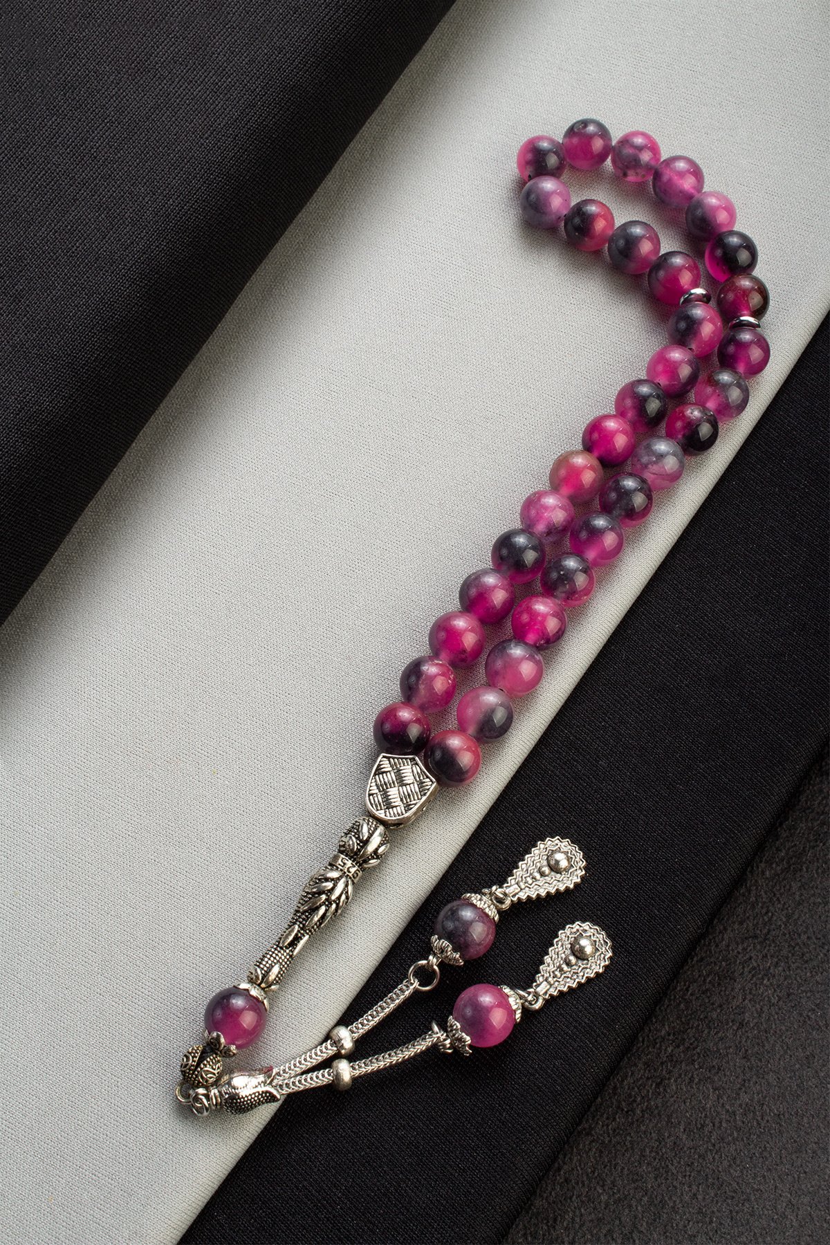 Cam Fuşya Küre Kesim 33 lu 10mm Tesbih