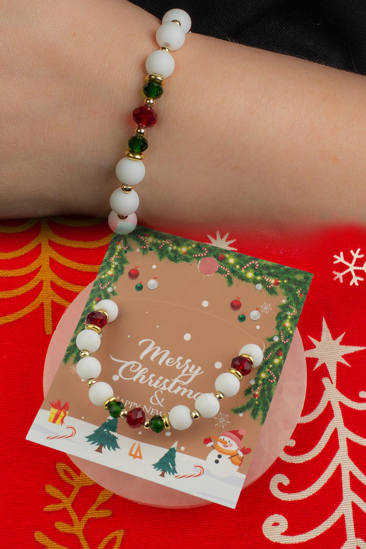 Cam Küre Kesim Beyaz Kristal Taşlı Yılbaşı Bileklik