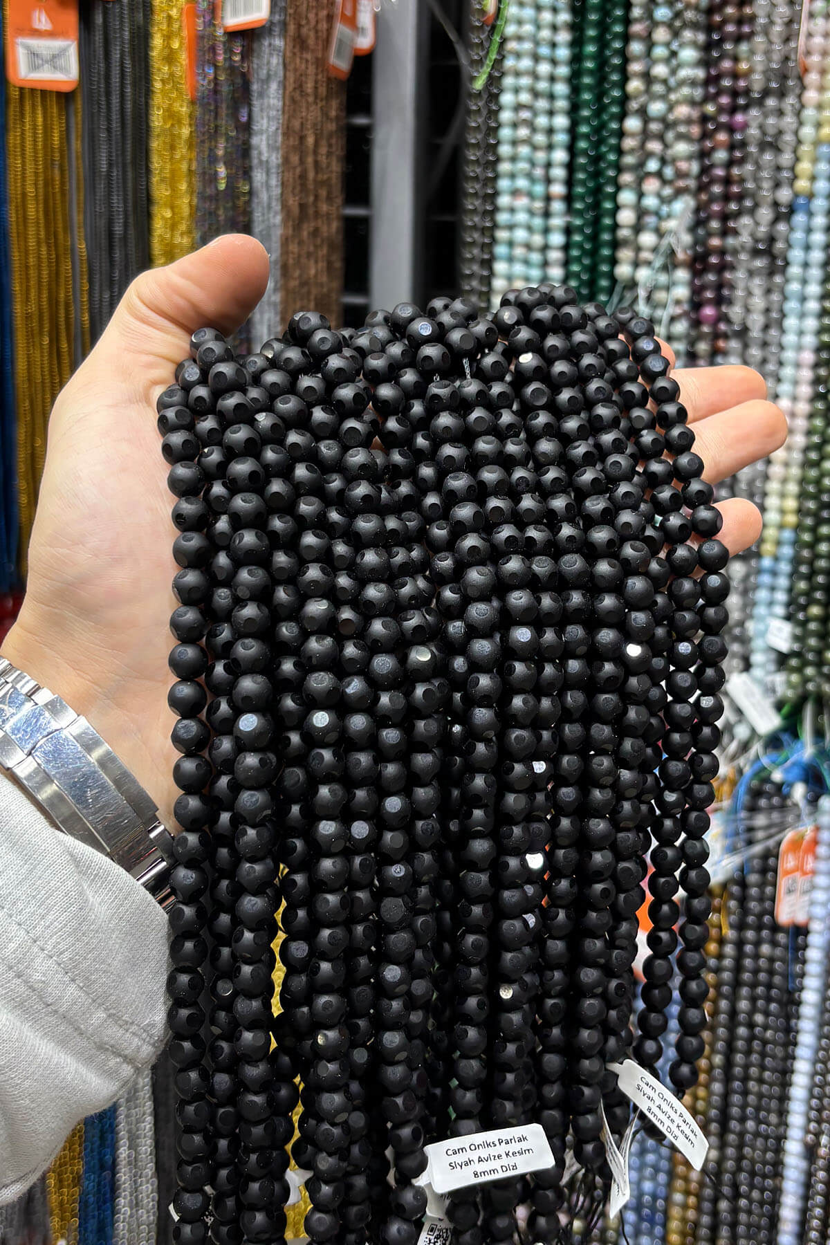 Cam Oniks Parlak Siyah Avize Kesim 8mm Dizi