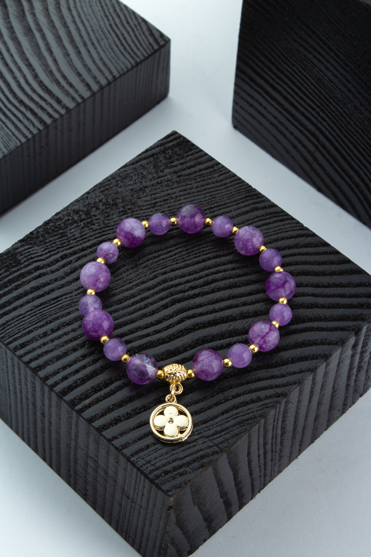 Sıkma Doğal Taş Mor Küre Kesim Bileklik